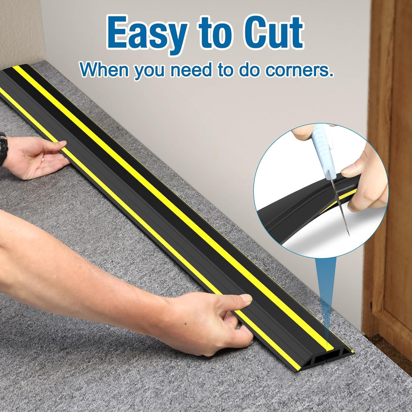 Eapele 6.5ft Cable Protector Cord Cover for Floor, Heavy Duty PVC Duct Easy to Unroll, Prevent Trip Hazard for Home Office or Outdoor Settings