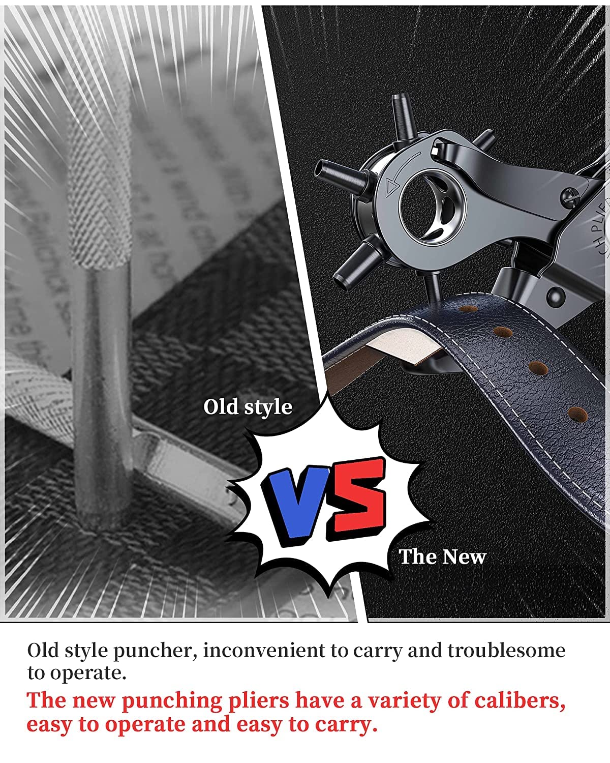 Leather Hole Punch, Belt Hole Puncher for Leather, Revolving Punch Plier Kit, Leathers Puncher Plier for Belts, Watches, Handbags, Punch Tool Diameter: 4.5/4 /3.5/3/2.5/2mm.