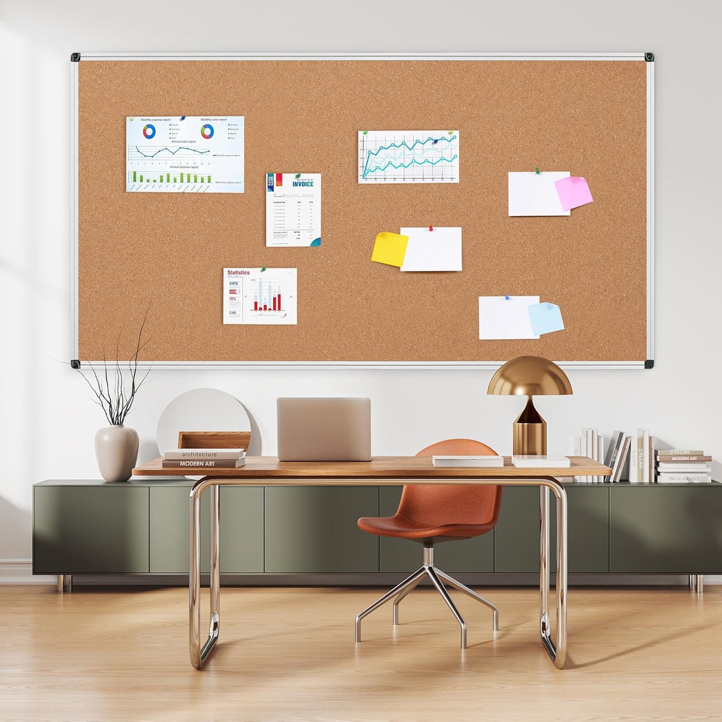Board2by Extra Large Cork Bulletin Board 96" X 48", Silver Aluminum Framed 8'x4' Corkboard for Wall, Wall Mounted Notice Pin Board with 18 Push Pins for School, Home & Office