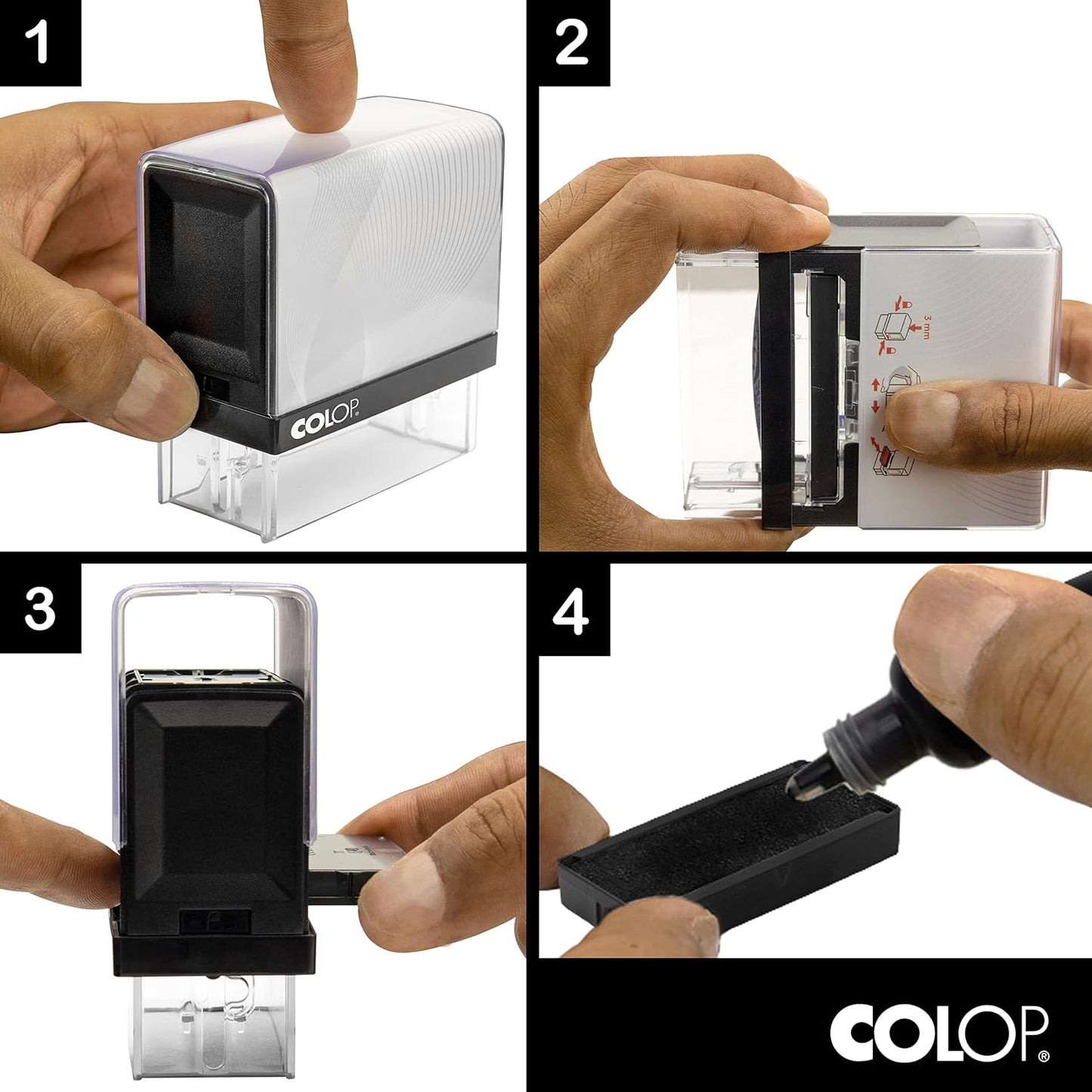 COLOP Small Size Self Inking Custom Text Stamp - Choose from Many Fonts & 15 Ink Colors
