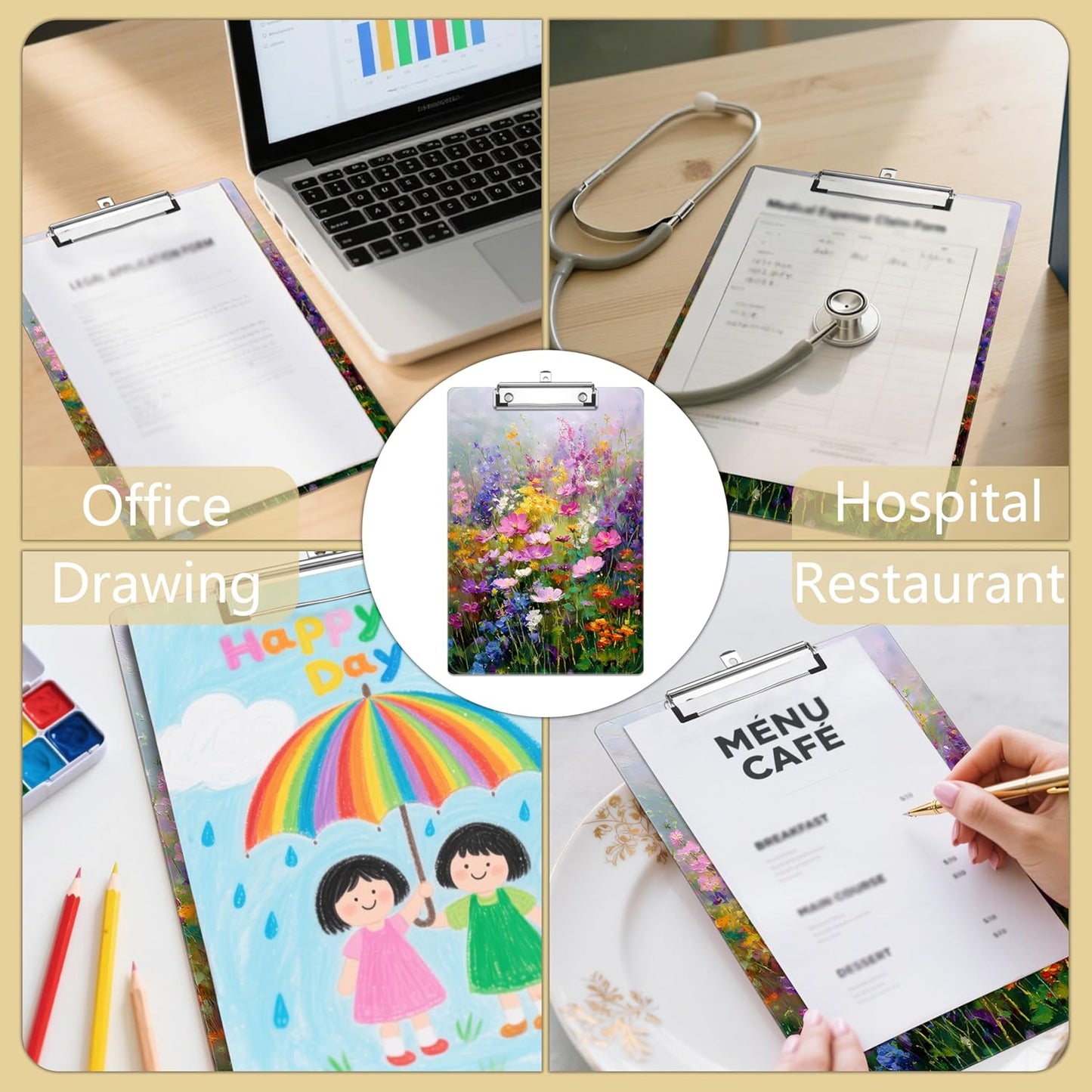 Floral Plastic Clipboards,Decorative Plastic Acrylic Clipboard for Teacher Social Worker Students Office Supplies 8 * 12