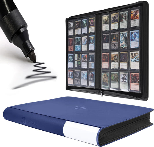 Premium Card Binder 16 Pocket - Fits 1600 Cards，4X4 Ringless Card Album with Sleeves for Trading Cards & Sports Cards（Model C，Classic Navy Blue）