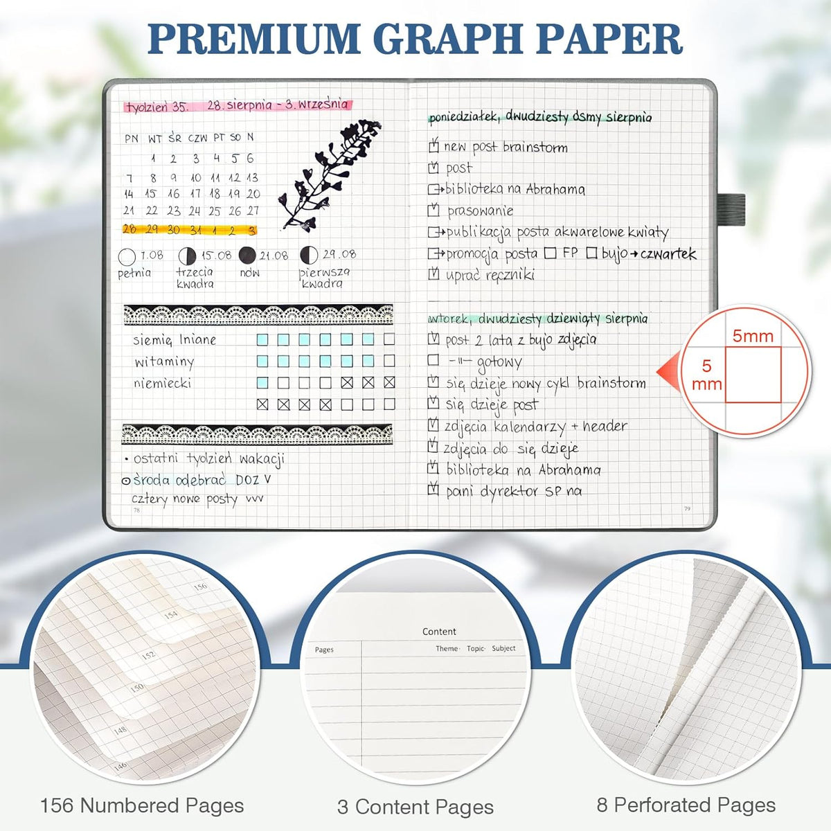 Graph Paper Notebook 3 Pack, A5 Grid Notebook Journal, Graph Notebook with 120gsm Paper, Hardcover Leather Journal for Writing, Grid Paper Notebook for Work, School Supplies, Engineering,5.75" x 8.38"
