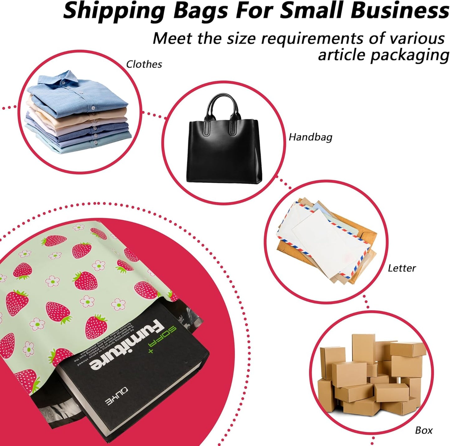 Poly Mailers 14.5x19 Inch 50 Pcs - Strawberries printed Shipping Bags, 2.4mil Thickness, Waterproof and Tear Resistant Mailing Envelopes, Self-Sealing Packaging Bags for Small Business