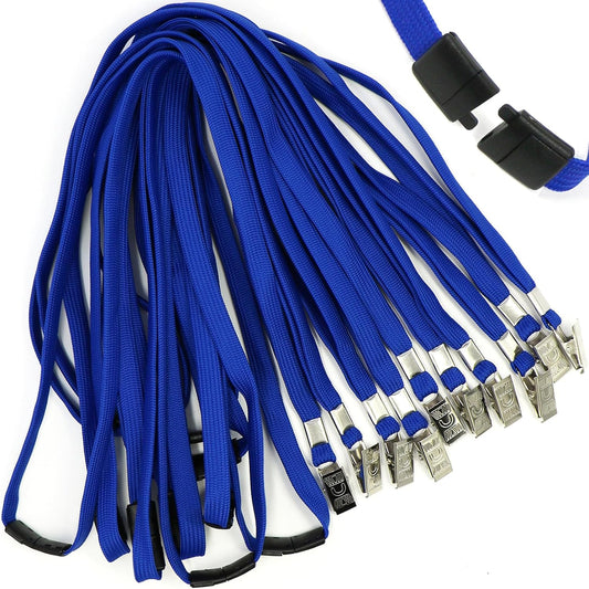 Ollain Lanyard with Safety Breakaway Buckle 50 Pack Lanyards Badge Clip Bulk Flat Lanyards for Id Badges Name tag (Blue)
