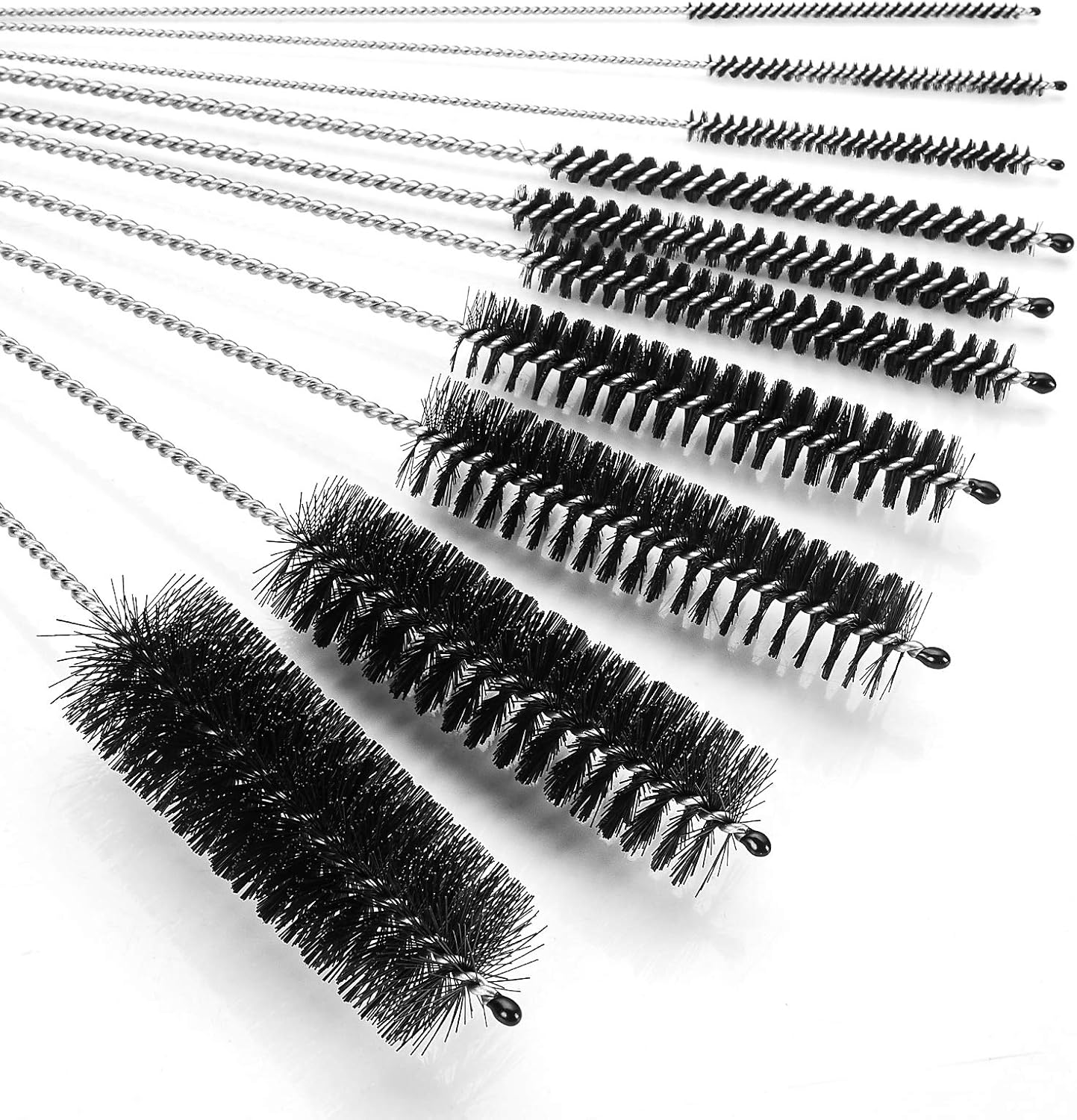 CiaraQ Bottle Cleaning Brushes, 8 Inch Nylon Tube Brush Set, Cleaner for Narrow Neck Bottles Cups with Hook, Set of 10pcs, Black