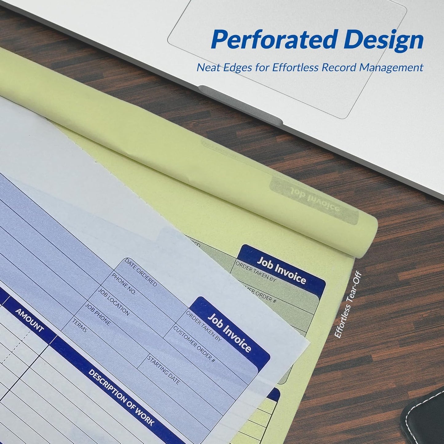 Job Work Order Forms, Large Size Contractor Invoice Book 8-1/2" x 11-7/16", Invoice Receipt Book for Small Business, 2-Part Carbonless Forms, 50 Sets