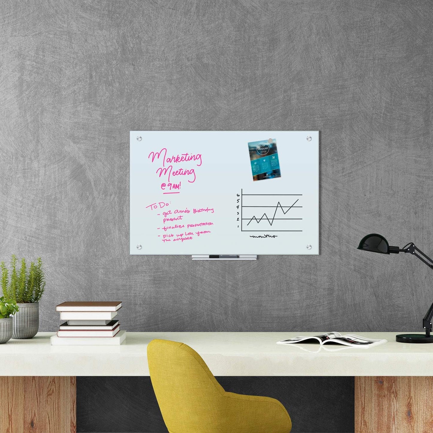 U Brands Magnetic Dry Erase Board White Board, Office Supplies, White, with Eraser, Markers, Magnet, 12” Tray, 4mm, 36" x 24"