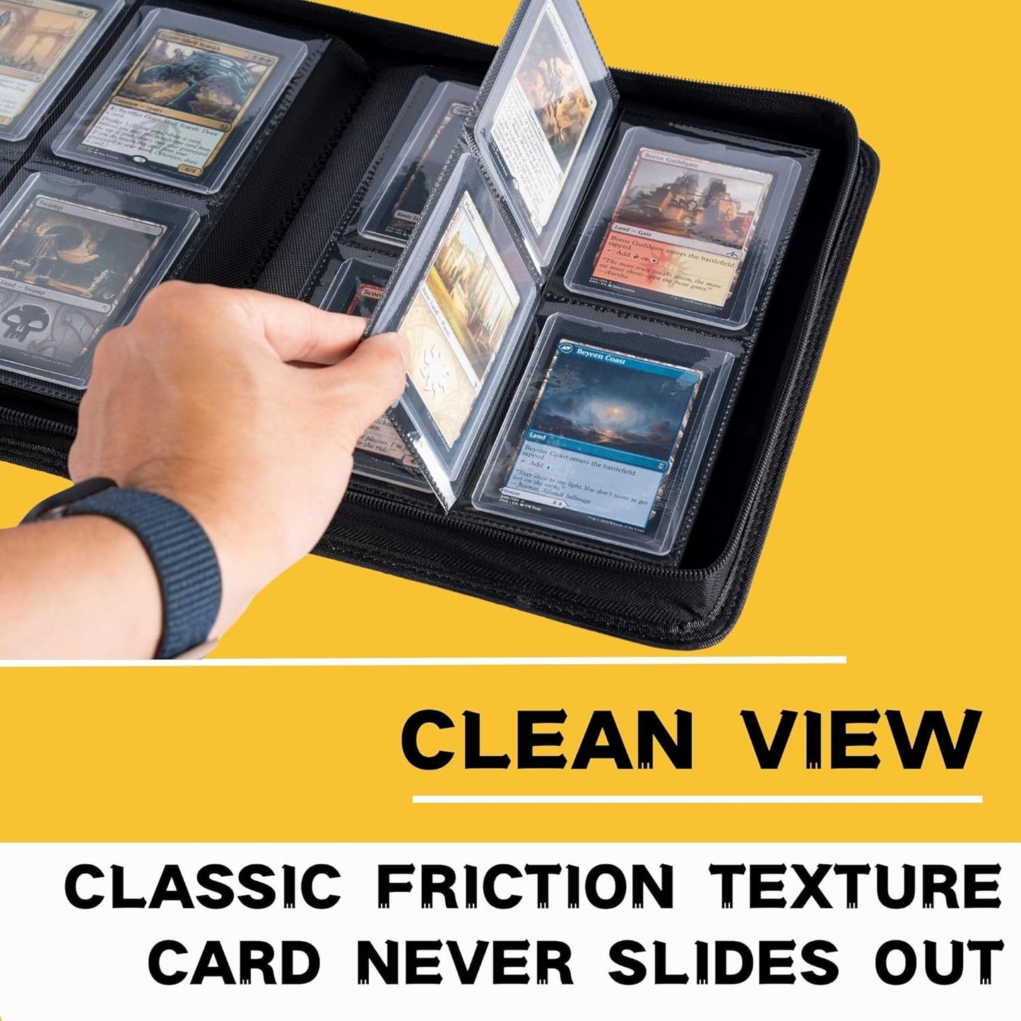 Toploader Binder, Holds 128+ Toploaders, 4 Pocket Top Loader Card Storage Case, Double-Sided Pockets for trading card in 3 x 4'' Toploaders