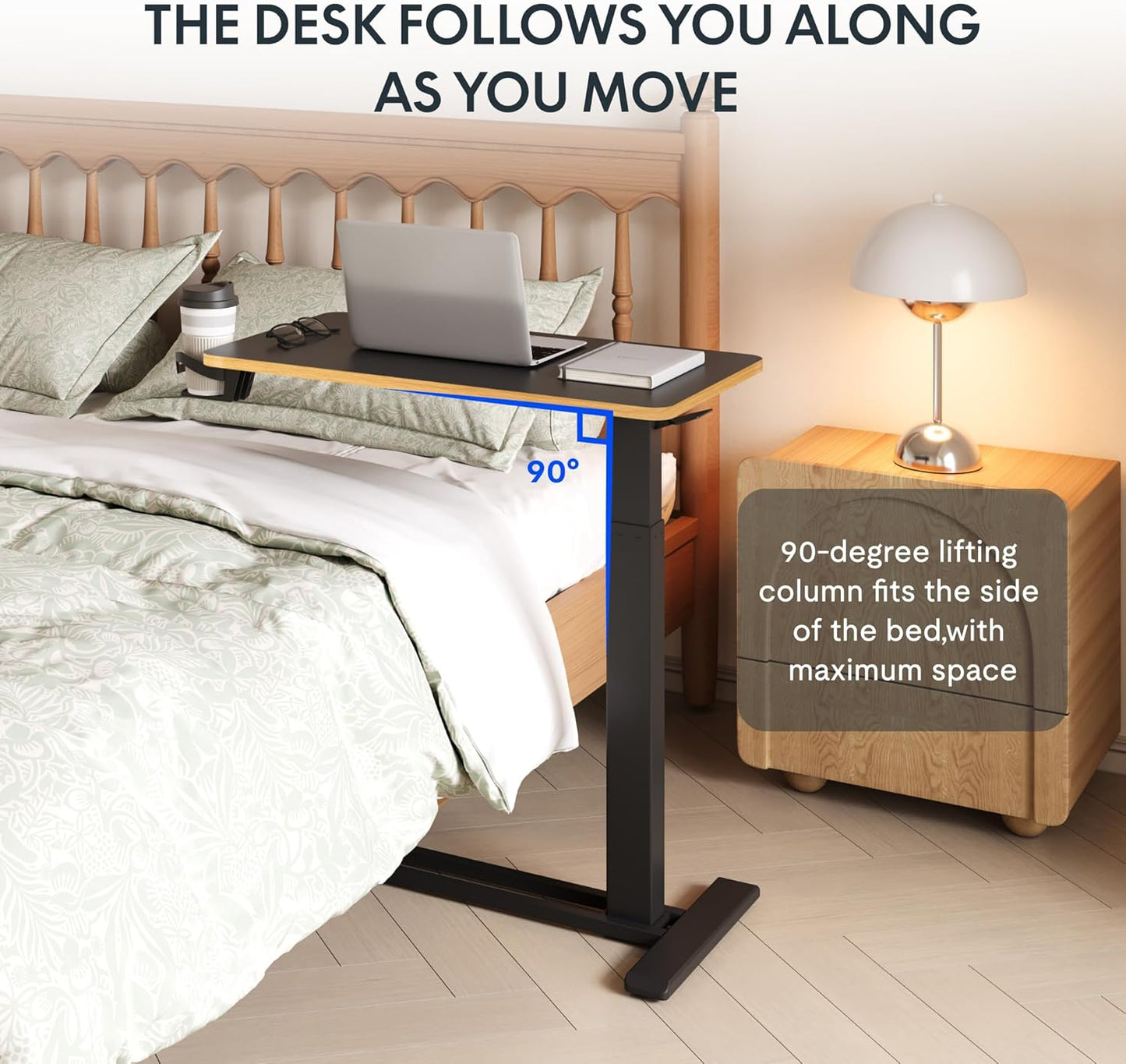 FLEXISPOT Mobile Standing Desk with Wheels Pneumatic Laptop Desk Rolling Computer Cart Movable Height Adjustable Small Sit Stand Desk Computer Workstations Home Use（27.6" W x 15.7" D, Black+Maple