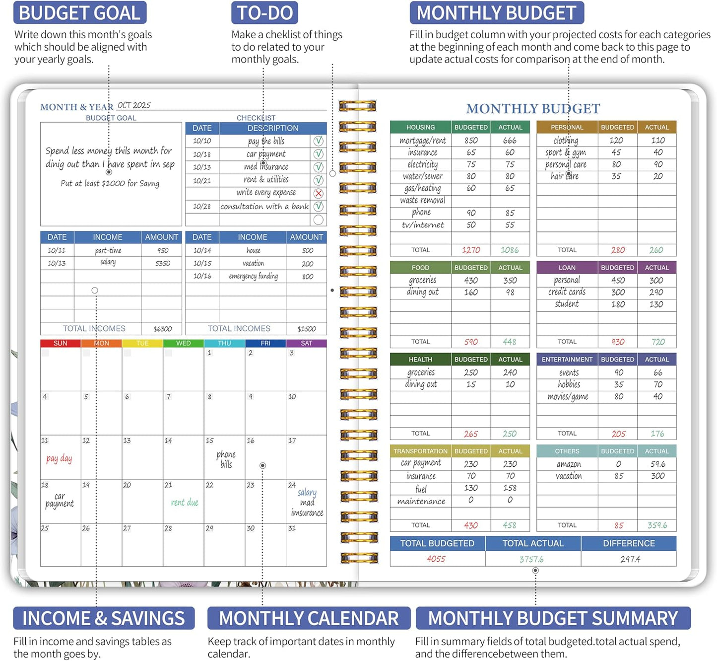 Monthly Budget Planner - 14 Months Hardcover Undated Financial Planner Organizer Budget Book with Expense and Debt Tracker Notebook to Manage Your Money Effectively, Bill Organizer