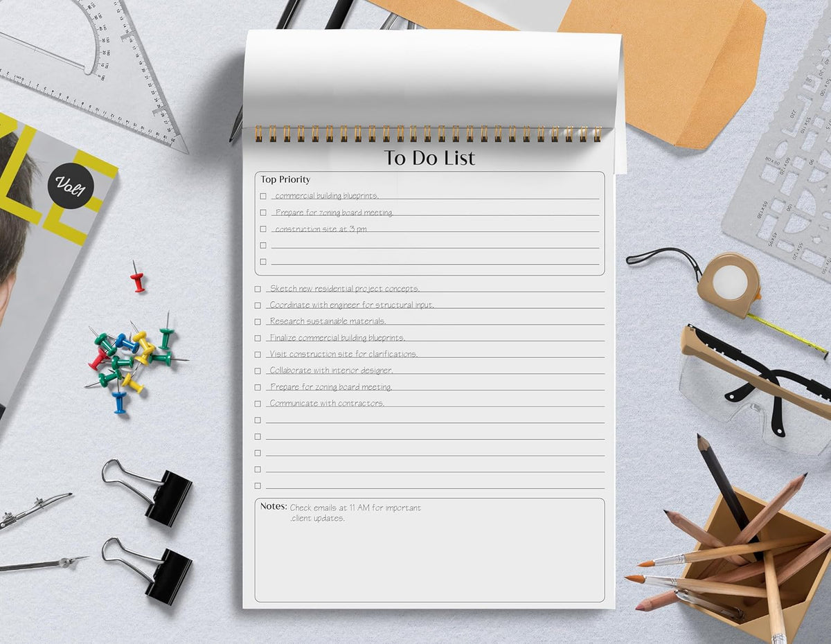 Better Office Products To Do List Notepad, 8.5" x 11", Planning Note Pad, 50 Sheets, Double Wire Spiral, Daily Agenda Productivity Checklist Organizer,(1 Pack)