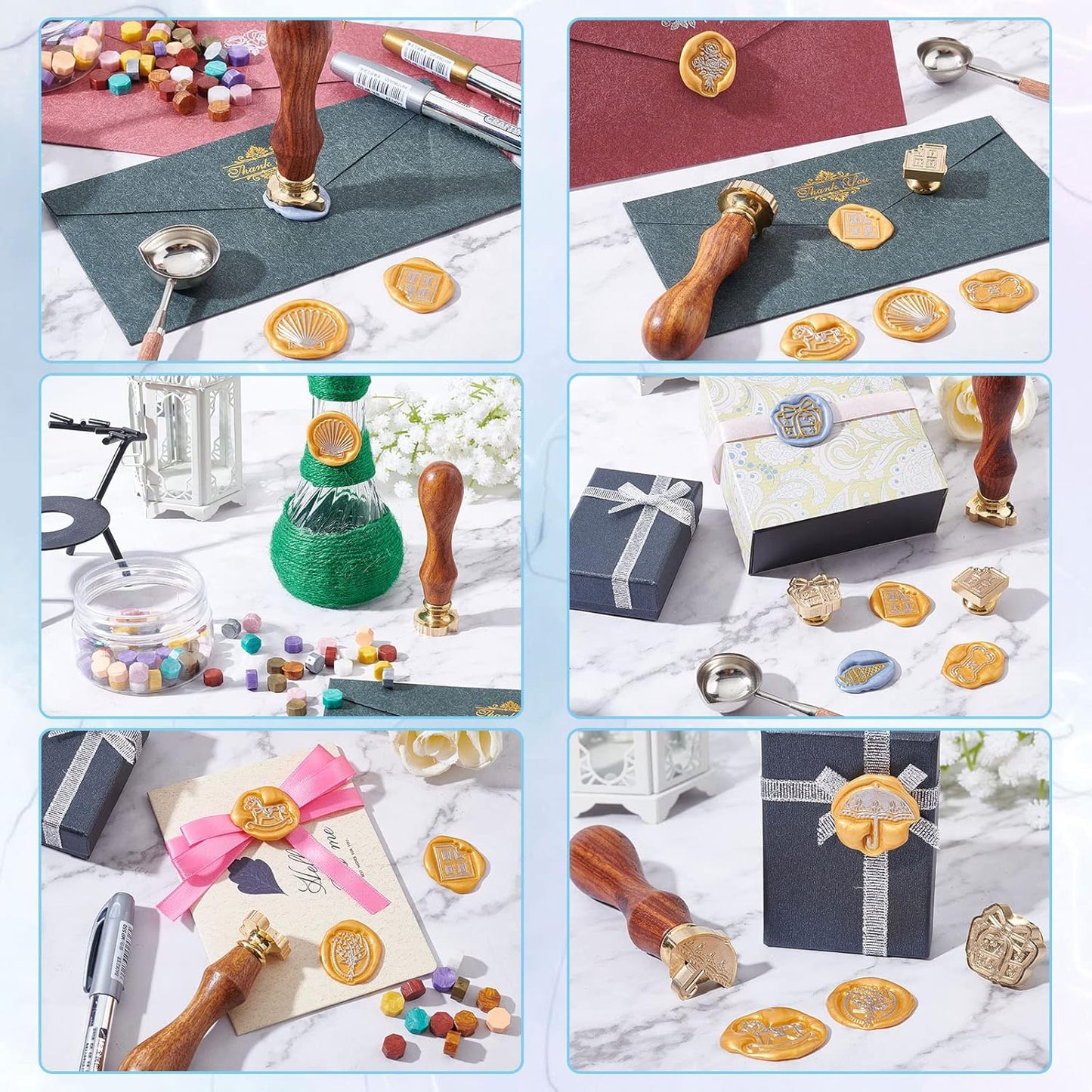 CRASPIRE Halloween Wax Seal Stamp Set 12pcs Sealing Wax Stamps 25mm Retro Removable Brass Heads with 2pcs Wood Handle for Wedding Invitations Envelopes(Skull Pumpkin Bats Ghost Spider Web Skeleton)