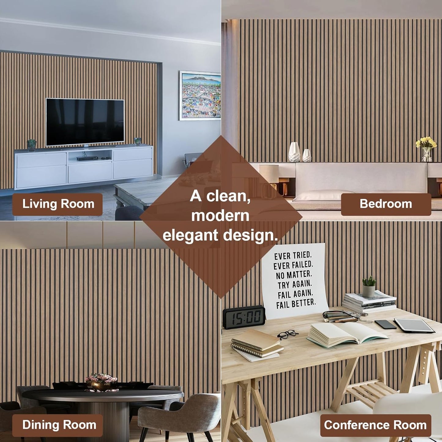 Yuzzy Wood Panels for Wall - 9 Feet Dark Walnut Wood Slat Acoustic Panels 2 PCS - Modern Sound Absorbing Wall Panels for Interior Wall Decor for Home, Office, Studio