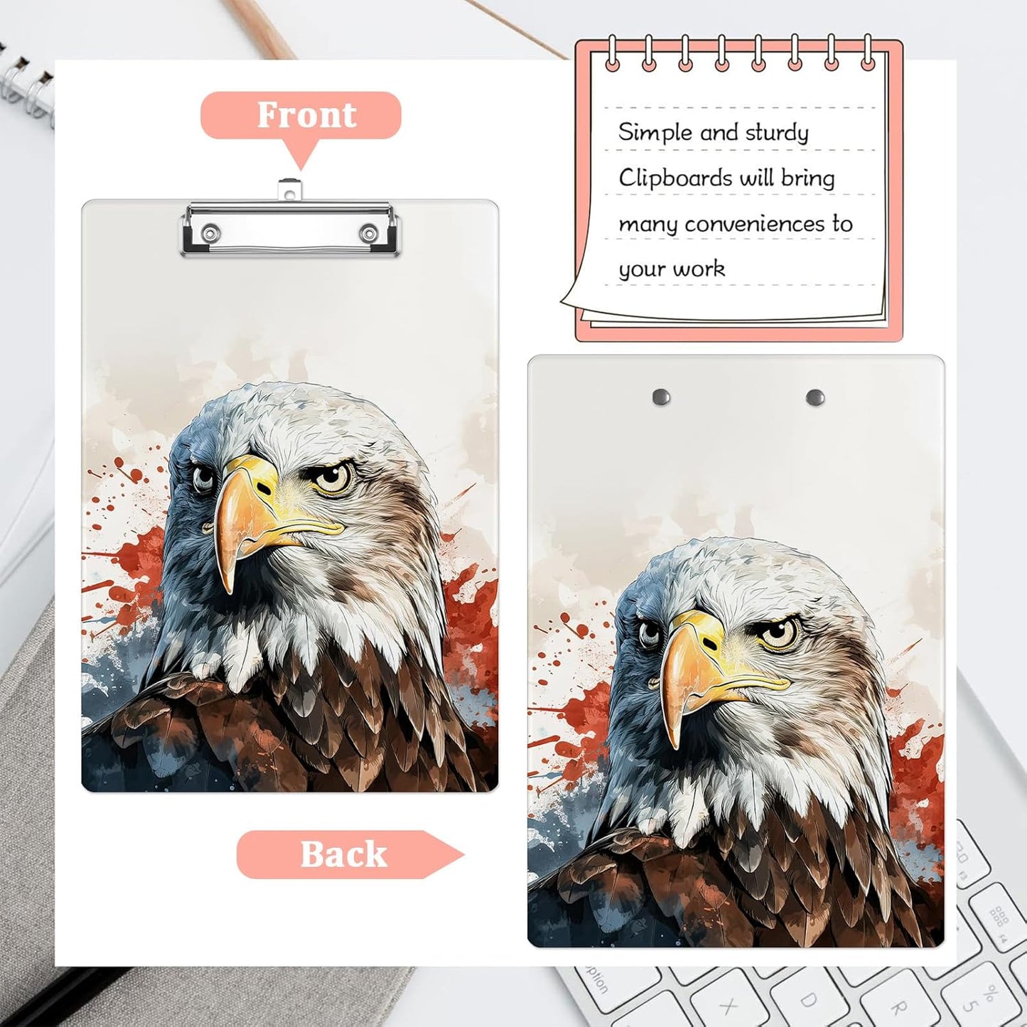 American Eagle Plastic Clipboards,Cute Fashion Clipboard Decorative 8.5" x 12.5"Standard A4 Size Clipboards,Acrylic Clipboard for Teacher,Social Worker,Students,Nurse,Office Supplies