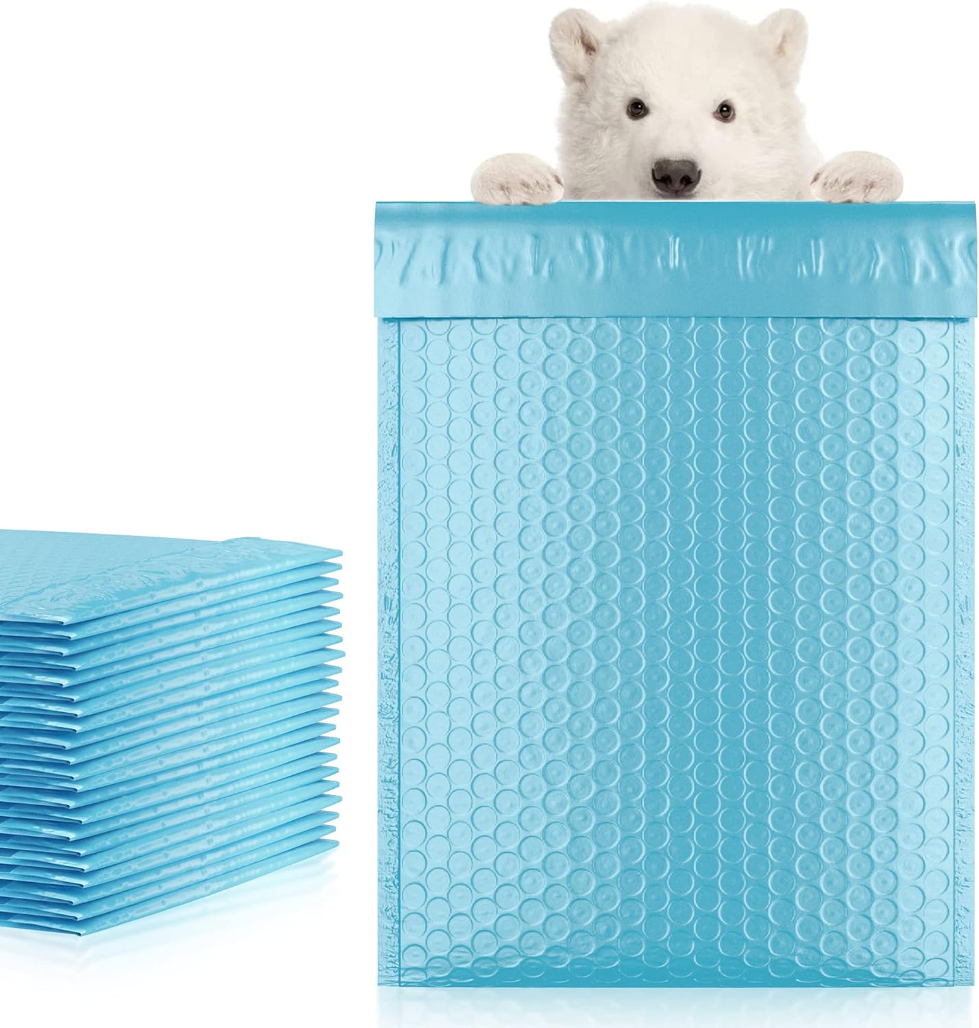 Light Blue Poly Bubble Mailers Self Seal, 9.5 x 13.5 Inch. Pack of 25 Bubble Packaging Envelopes for Shipping. Durable Padded Envelopes Waterproof. Self Seal Padded Mailers. Shipping Packages