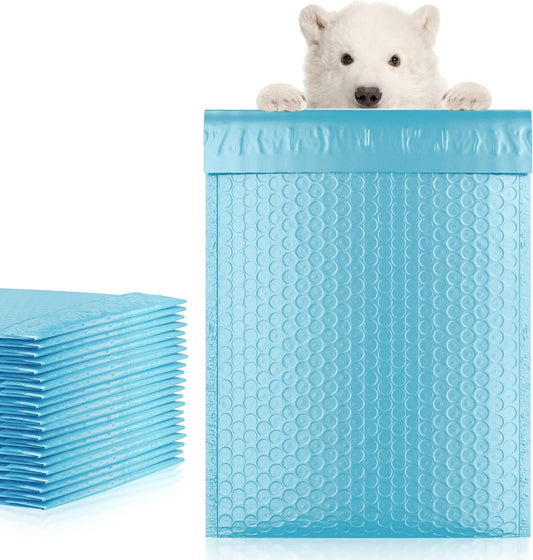 Light Blue Poly Bubble Mailers Self Seal, 9.5 x 13.5 Inch. Pack of 25 Bubble Packaging Envelopes for Shipping. Durable Padded Envelopes Waterproof. Self Seal Padded Mailers. Shipping Packages