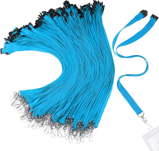 Patelai 120 Pcs Breakaway Lanyards with J Hook Bulk Flat for ID Badges Neck Badge Lanyards Card Name tag Holder Neck Straps (Light Blue)