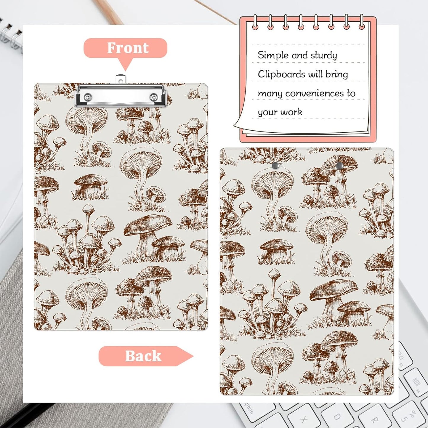 Vintage Mushroom Plastic Clipboards,Cute Fashion Clipboard Decorative 8.5" x 12.5"Standard A4 Size Clipboards,Acrylic Clipboard for Teacher,Social Worker,Students,Nurse,Office Supplies