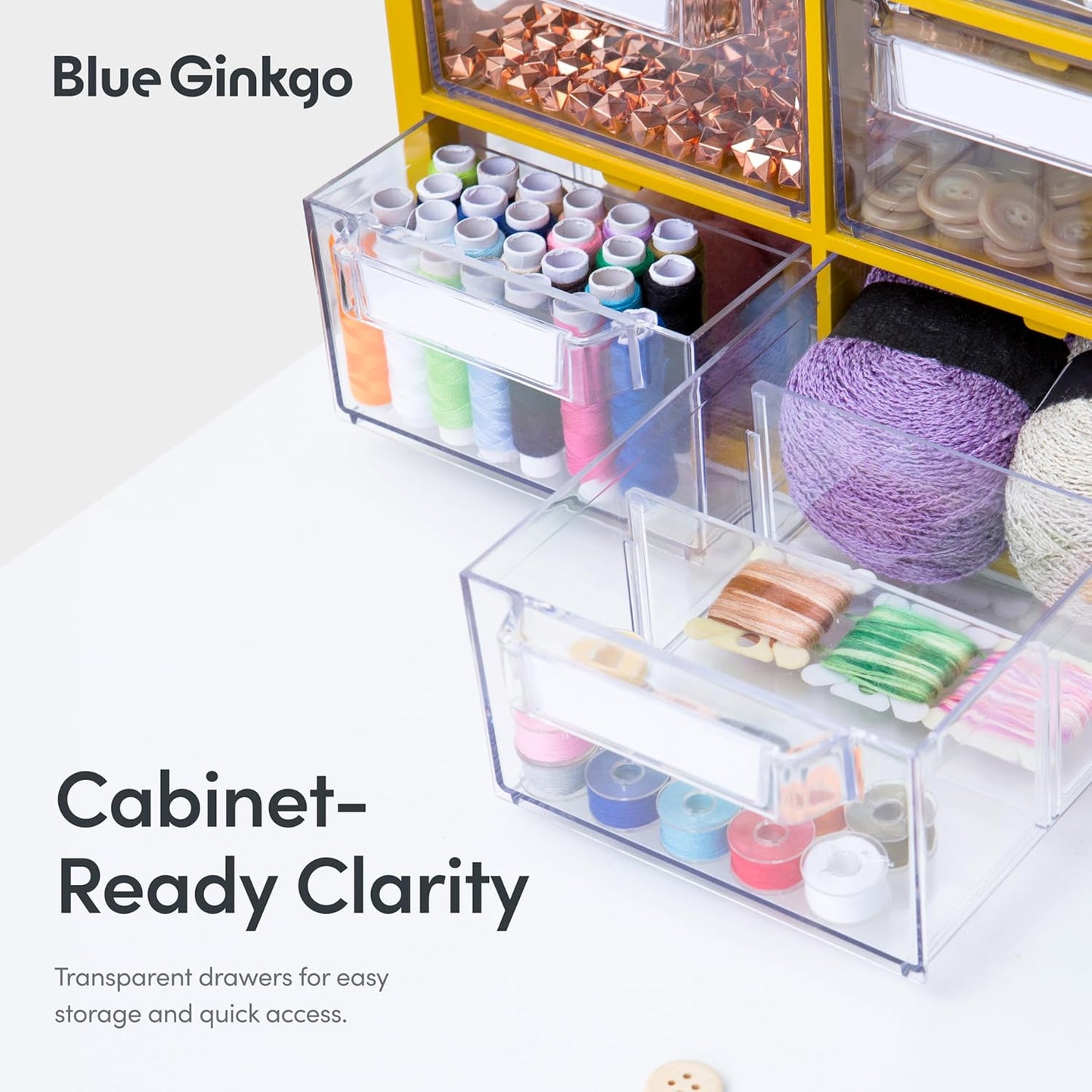 Blue Ginkgo Large 12-Drawer Cabinet – Stackable Clear Organizer for Hardware, Beads, Plastic Bricks, Office, and Craft Storage (Made in Korea, Gray)