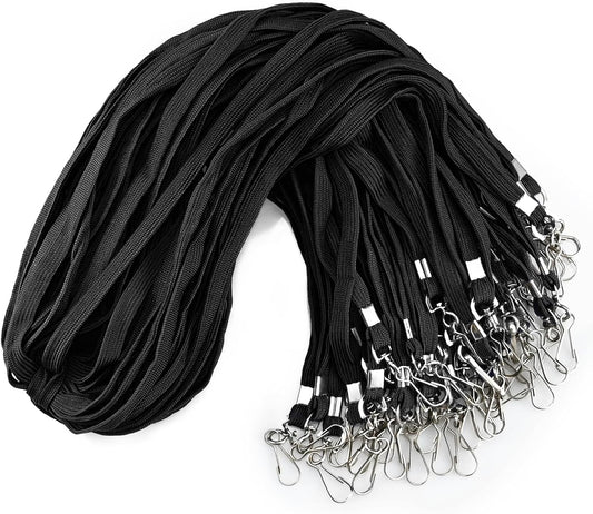 100 Pack Bulk Black Lanyards for ID Badges Durable Neck Lanyards with Metal Swivel J-Hook Comfortable for Events, Employees, Schools, Cruises, Name Tag ID Holder