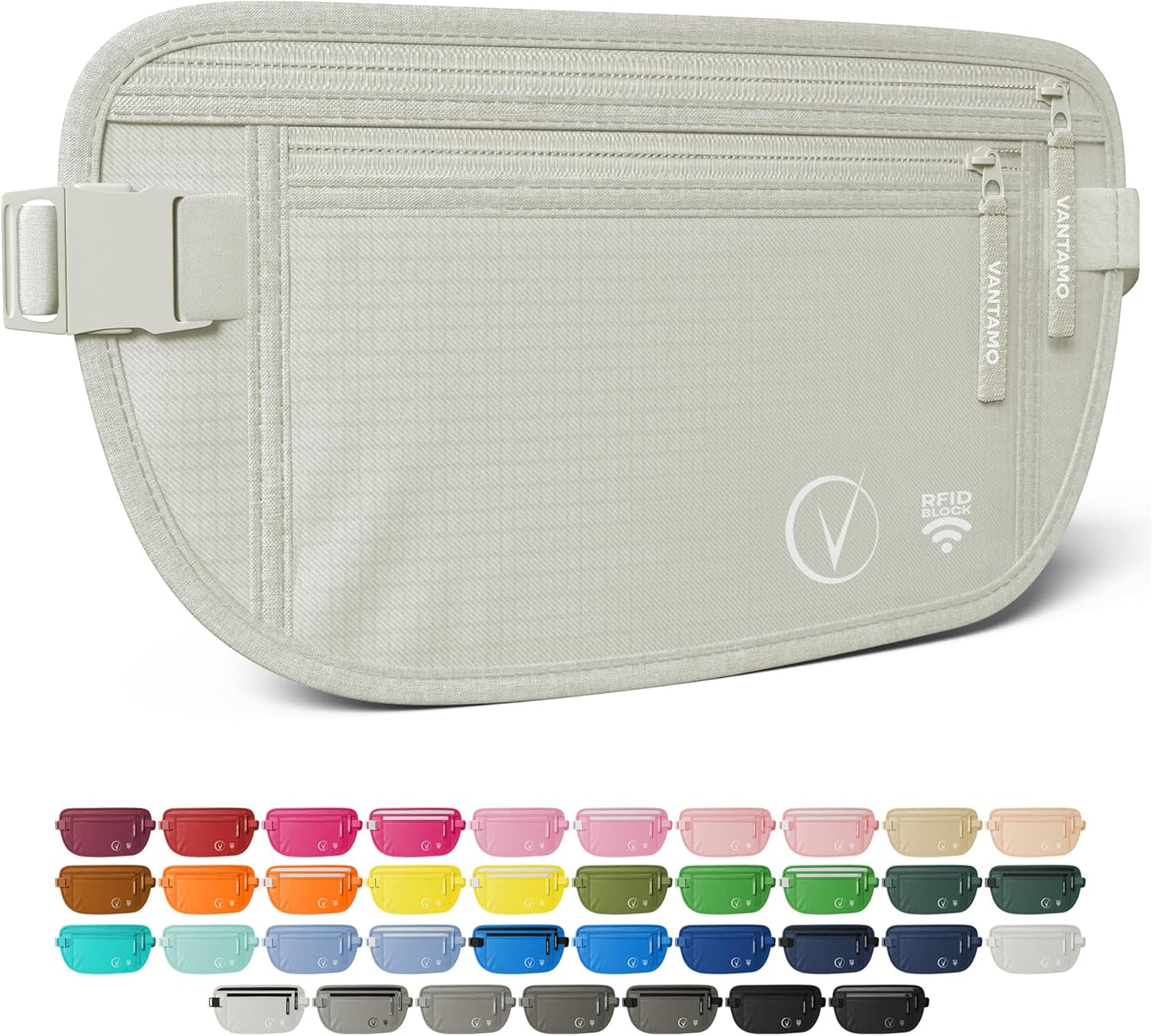Vantamo Hidden Money Belt For Extra Safety, RFID Ultra-Thin Fanny Pack, 2 Compartment Money Bag Fits Passport & Phone