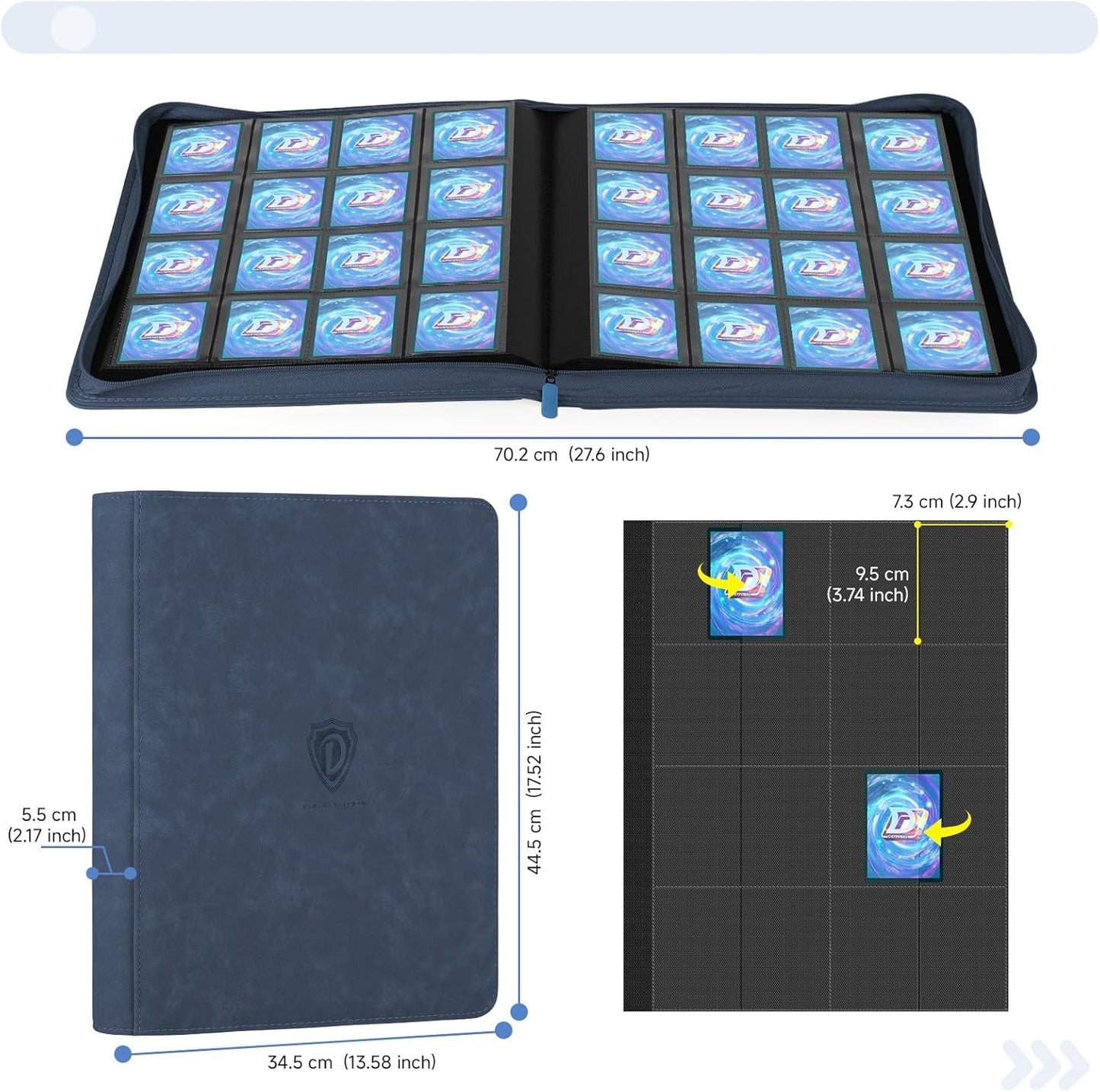 Card Binder with 1024 Cards,16 Pocket Trading Card Binder Includes 32 Page Storage Sleeves,Collection Card Album,Card Holder to Organize and Protect Cards,Navy Blue