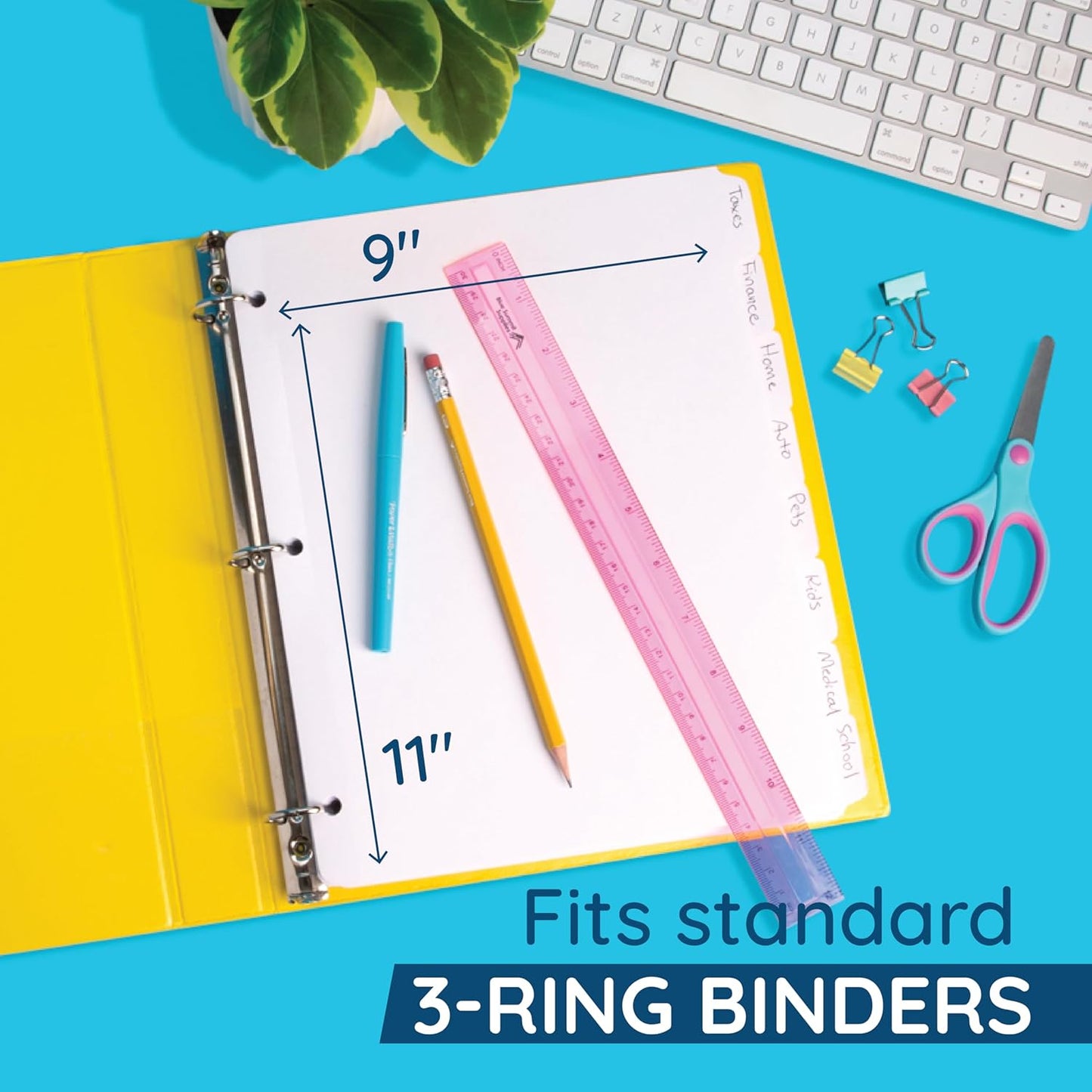 Blue Summit 3 Ring Binder Dividers with Tabs, Reinforced Edge, 1/8 Cut, Letter Size, 8 Tab Dividers for 3 Ring Binder Bulk, White, 12 Sets, 96 Pack