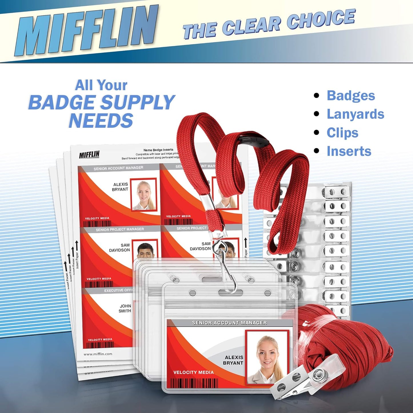 MIFFLIN-USA Flat Breakaway Safety Lanyard for ID Badges (Red, 36 Inch, 100 Pack), Soft Woven Neck Line