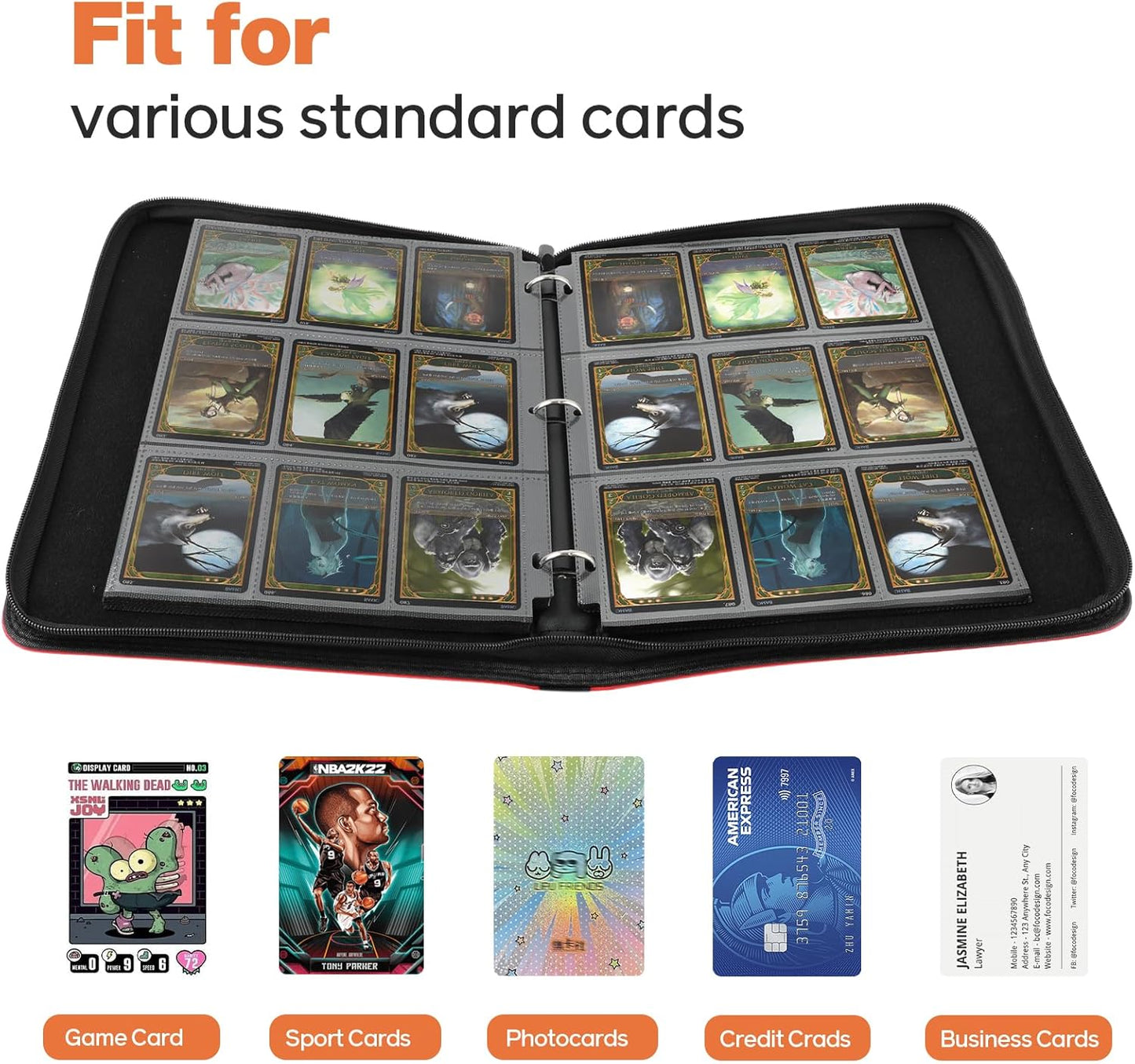 Dragon Design 9 Pocket Card Binder – Premium Trading Card Album Holds 720 Cards, PU Leather Zipper Case with 3-Ring Removable Pages – Perfect for MTG, TCG, Sports Cards, Gift for Collectors