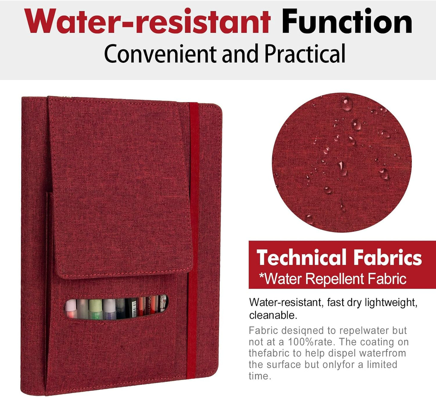 Journal Cover for Rocketbook Flip | Executive Size 6"x8.8" Fits A5, 6"x9" Steno Pad/Notebook & Top Spiral Notepad | Waterproof Protective Case with Pen Loop Holder & File Storage (Red)