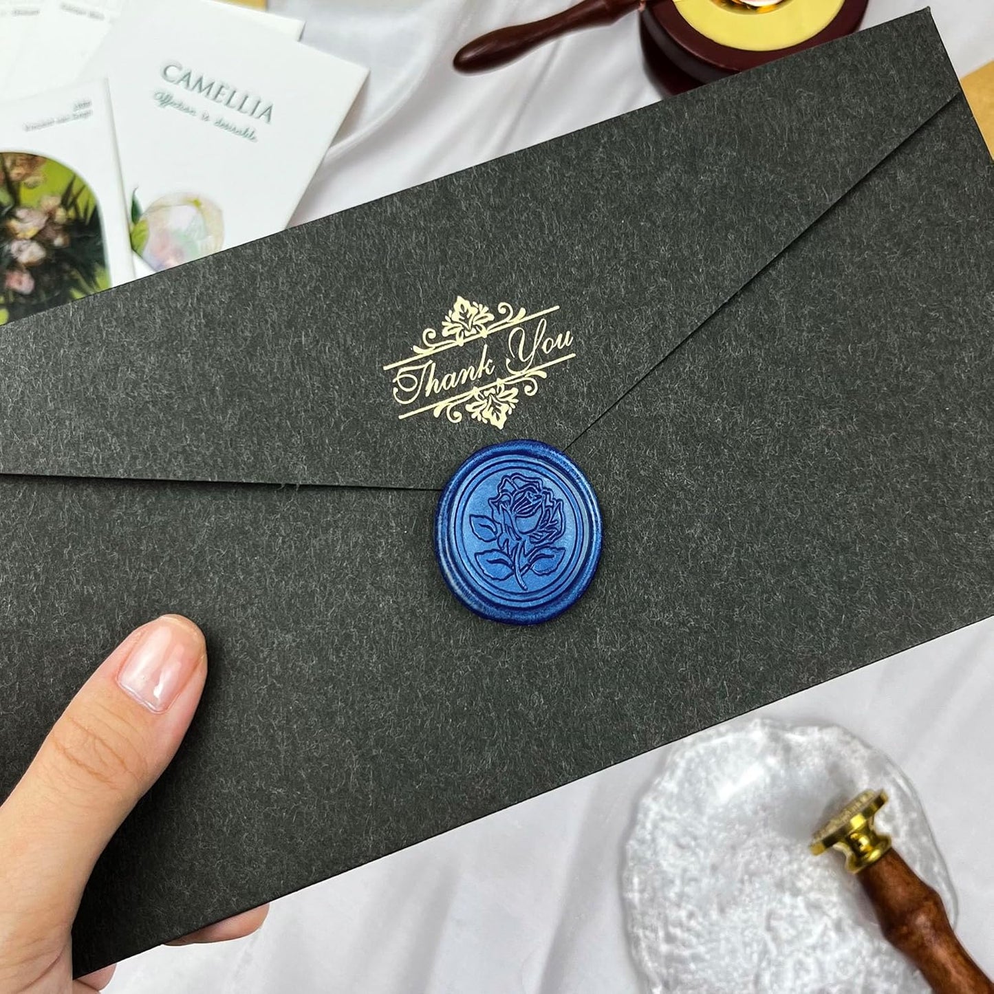 25Pcs Wax Seal Stickers Handmade Envelope Seals Self Adhesive Wax Stickers for Wedding Party Invitations, Envelope, Gift Wrap, Christmas(Rose Style, Blue)