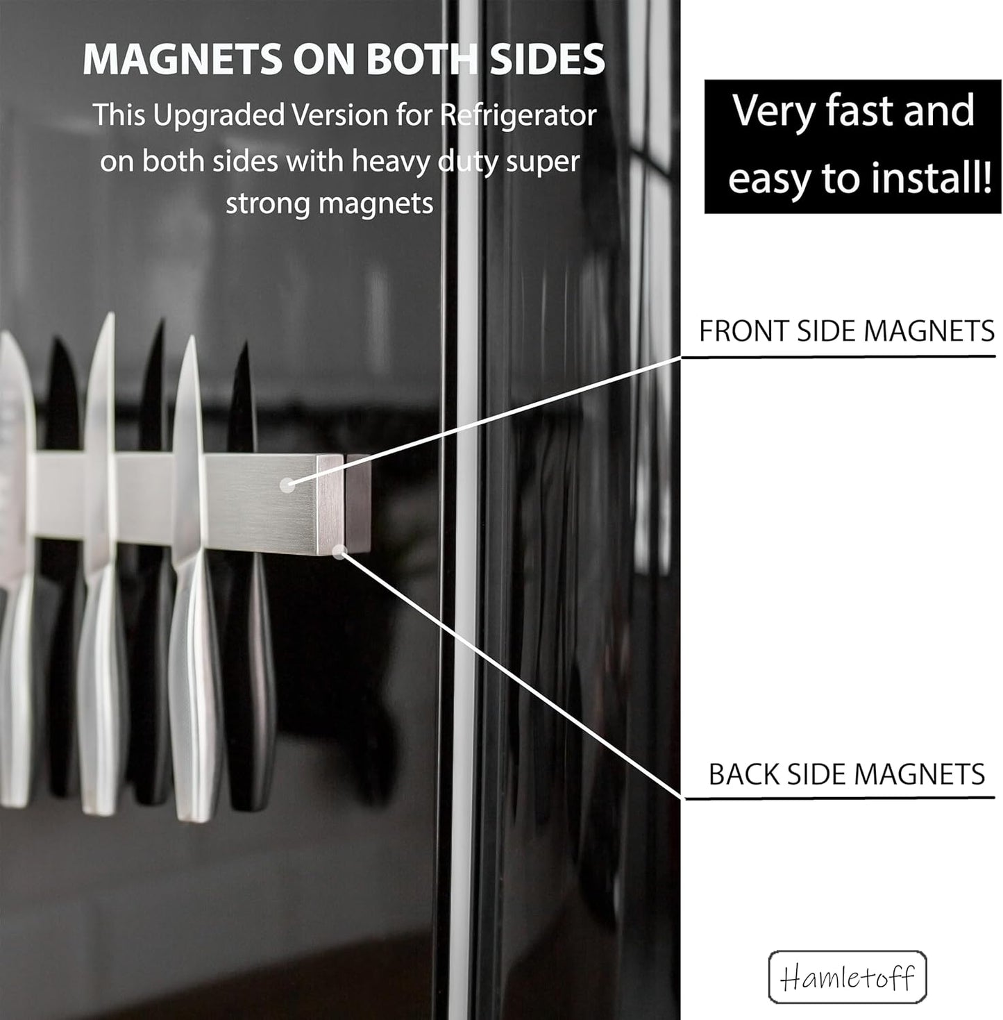 Premium Magnetic Knife Holder for Refrigerator – 20 Inch Professional Double Sided Magnetic Knife Strip for Fridge - Stainless Steel Magnetic Knife Holder for Wall Self Adhesive