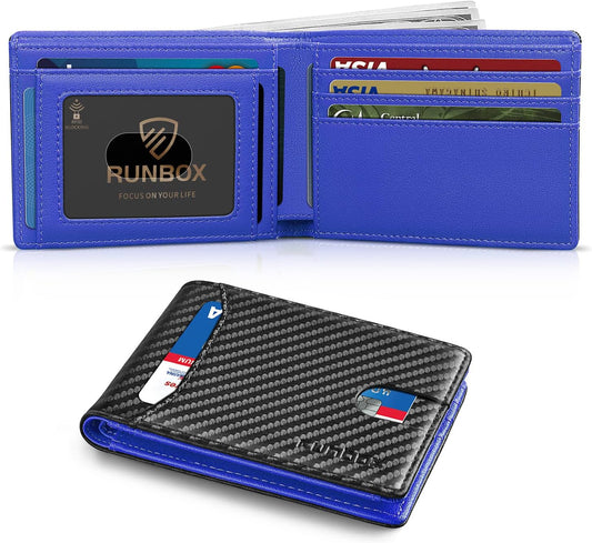 RUNBOX Novelty Wallet for Men Slim 11 Credit Card Holder Slots Leather RFID Blocking Small Thin Men's Wallet Bifold Minimalist Front Pocket Large Capacity Gift Box