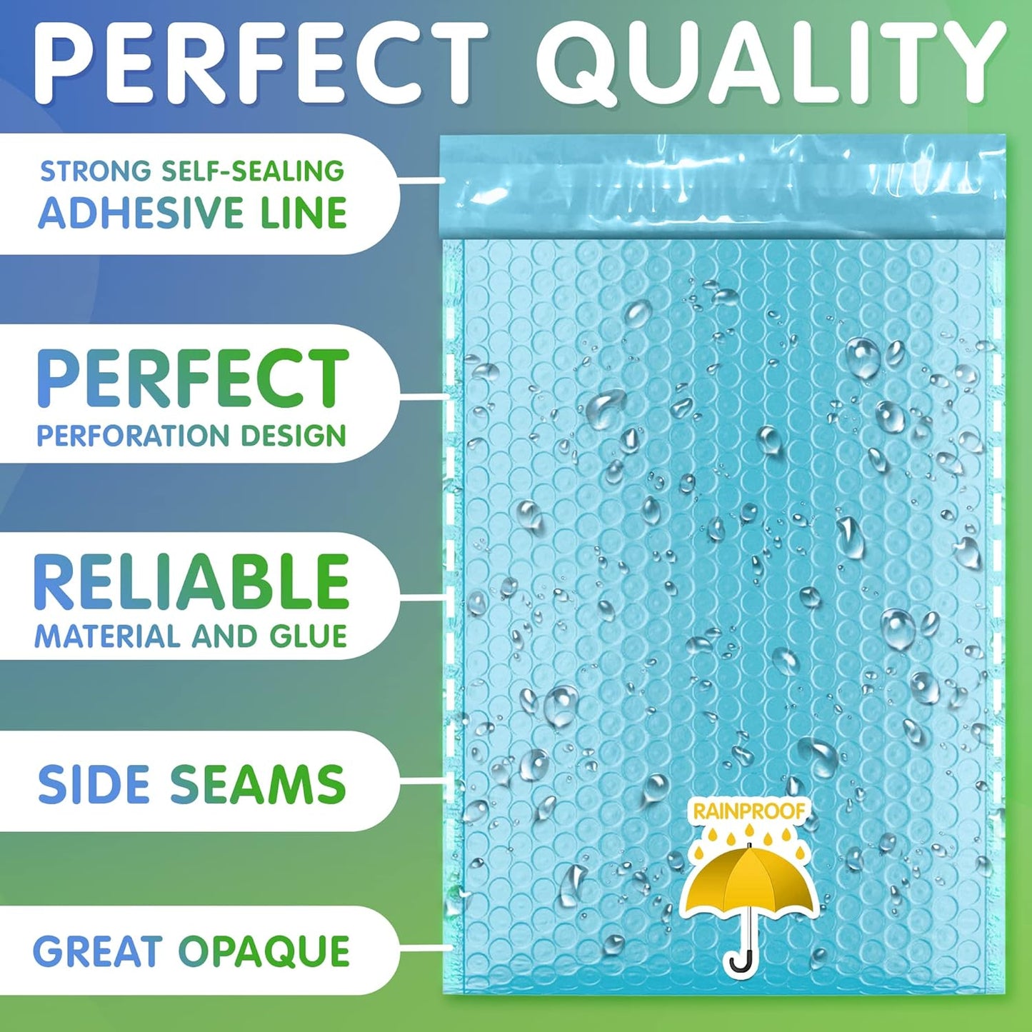 Light Blue Poly Bubble Mailers Self Seal, 6.5 x 9 Inch. Pack of 250 Bubble Packaging Envelopes for Shipping. Durable Padded Envelopes Waterproof. Self Seal Padded Mailers. Shipping Packages