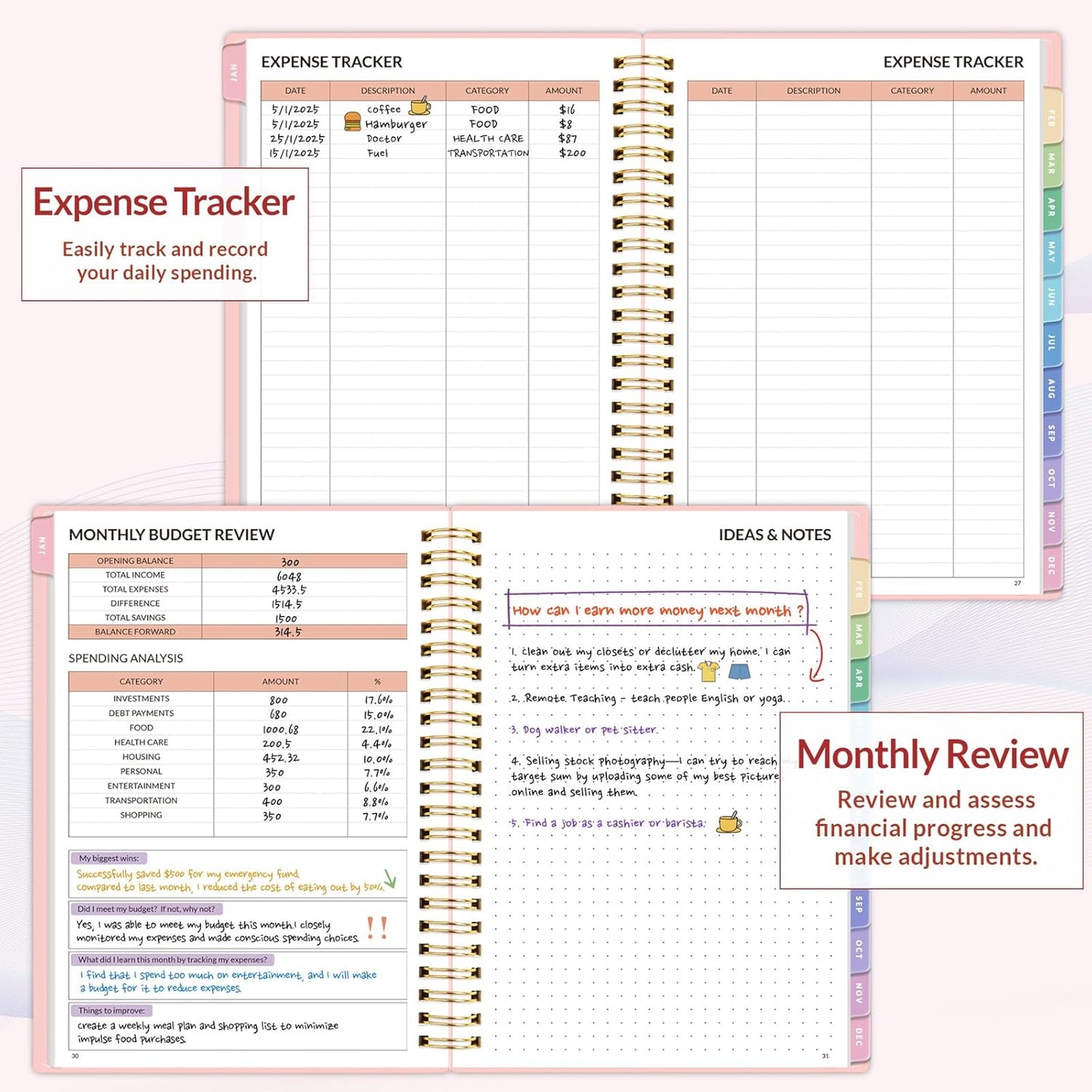 2026 Budget Planner - Monthly Budget Book from JAN 2026 - DEC 2026 with Expense Tracker Notebook, A4 Size (8.5" x 11") Bill Organizer & Finance Planner Account Book to Manage Your Finances, Pink