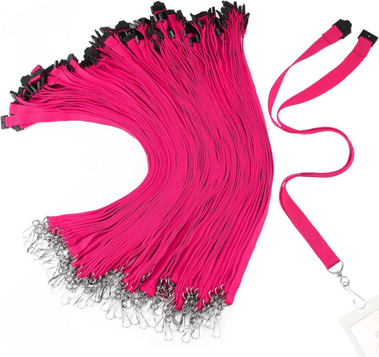 Patelai 60 Pcs Breakaway Lanyards with J Hook Bulk Flat for ID Badges Neck Badge Lanyards Card Nametag Holder Neck Straps (Hot Pink)
