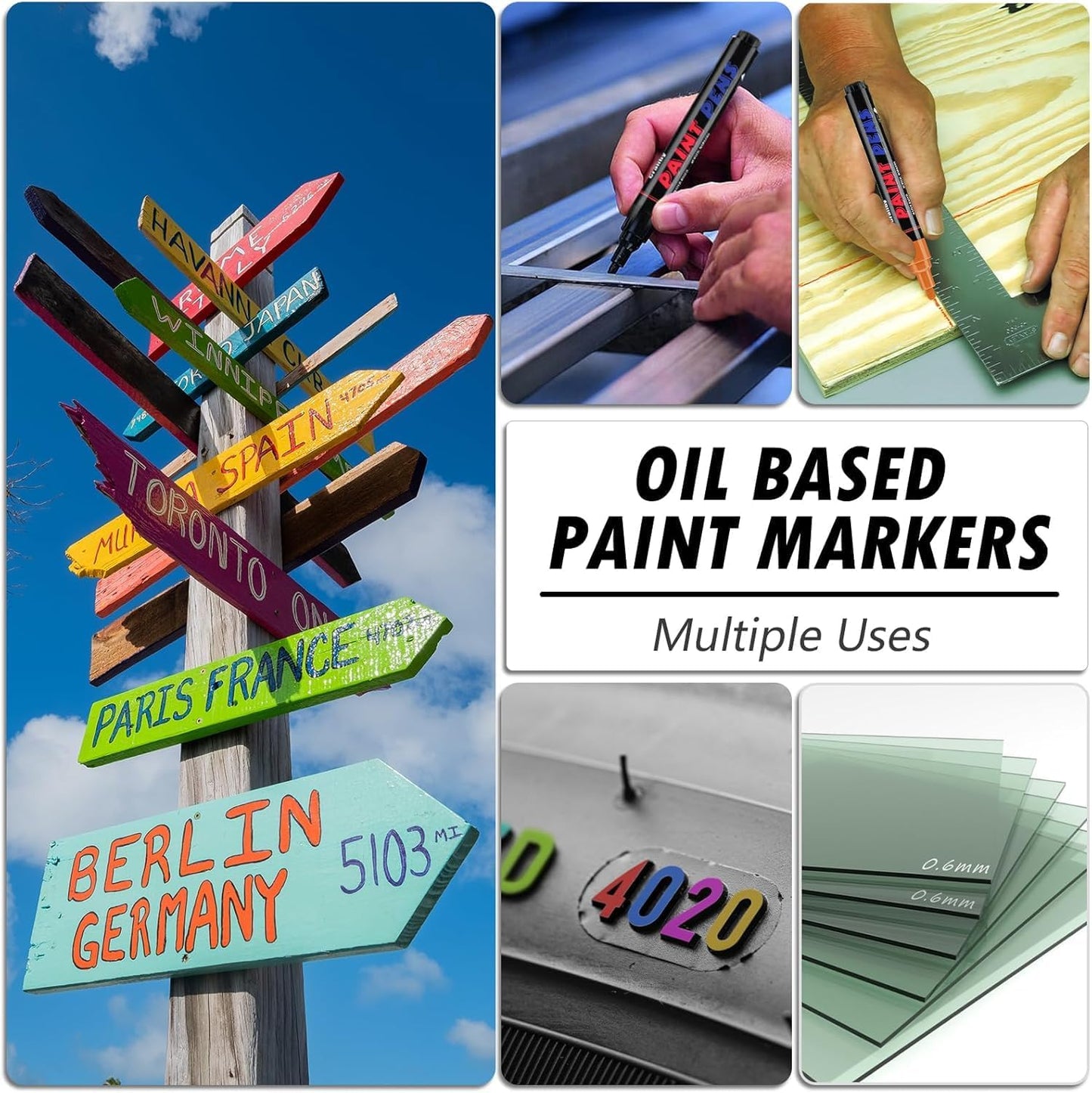 Red Paint Pens marking pens Permanent Markers - 6 Pack Oil Based Waterproof Markers for Tire, Rubber,Wood, Rocks, Metal, Canvas,Plastic, Dark Surface,Craft office Supplies,Medium Point