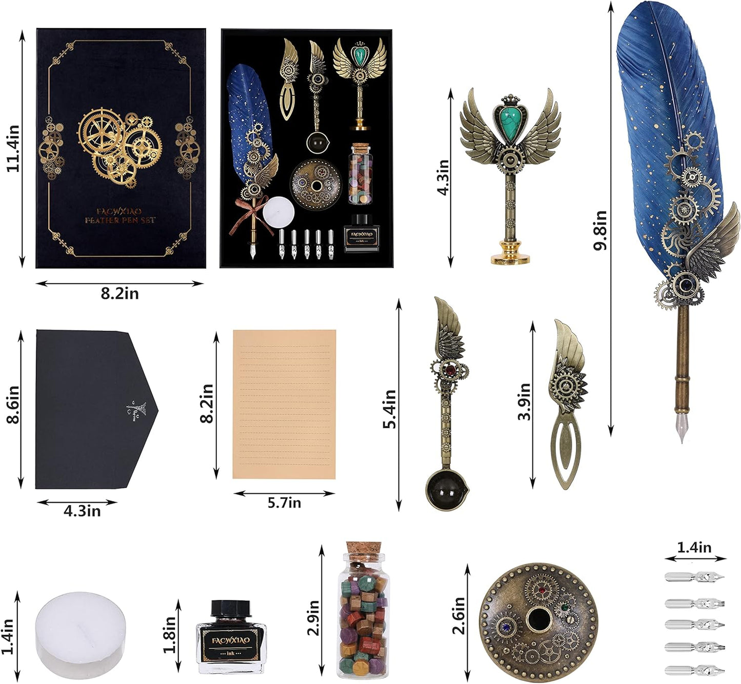 Quill Pen and Ink Set,Feather Pen Set for Calligraphy,Christmas Gift for Handwriting Lovers, Birthday Gift(Bule)