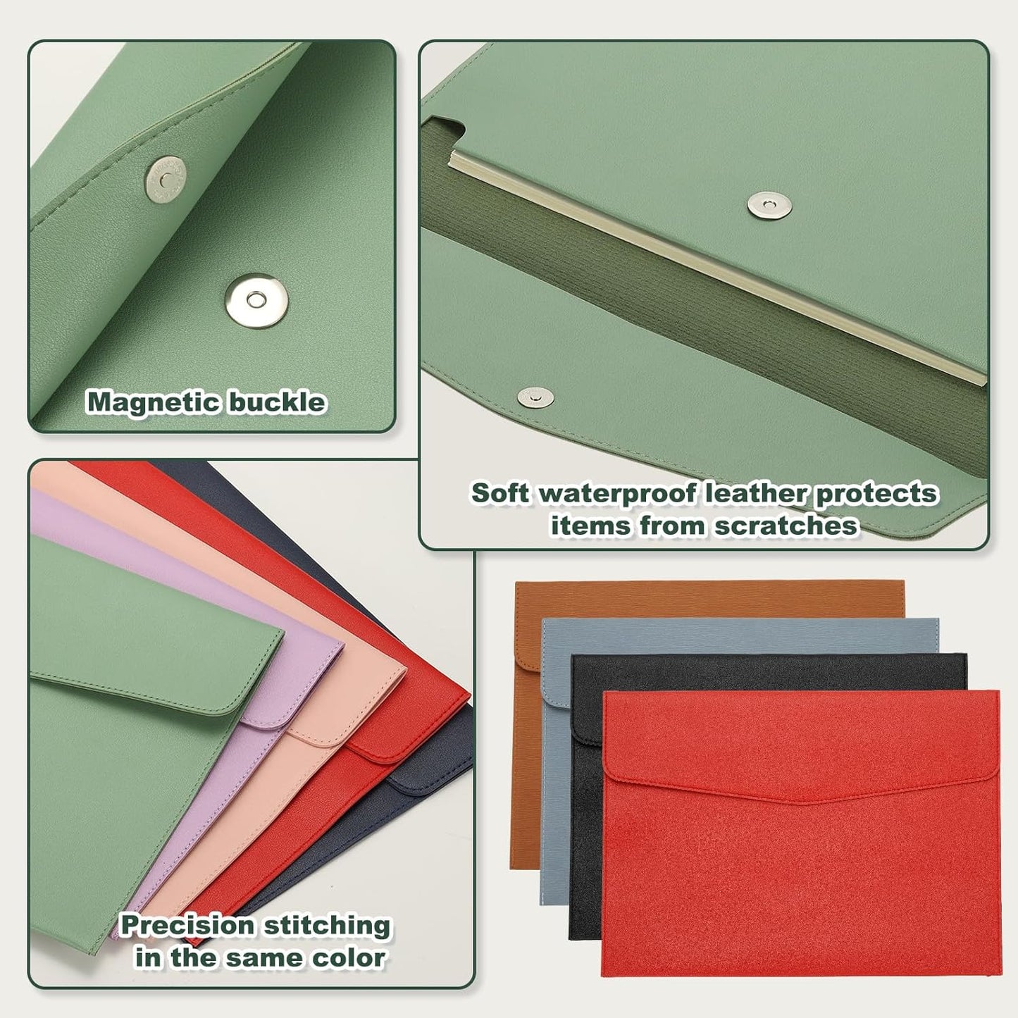 PATIKIL PU Leather A4 File Folder, Document Holder Filing Organizer Portfolio Envelope Folder Case with Snap Closure for Letter Receipt Style 2, Green