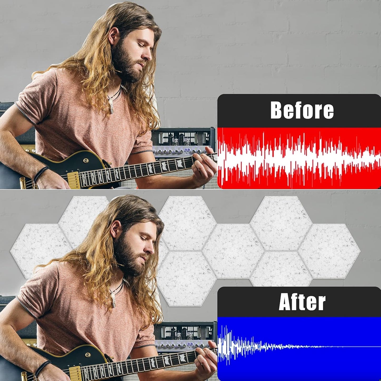 22 Pack Self-adhesive Acoustic Panels 12" X 10" X 0.4" - Sound Proof Foam Panels with High Density, Hexagonal Design, Flame Resistant, Absorb Noise and Eliminate Echoes(SilverGray)