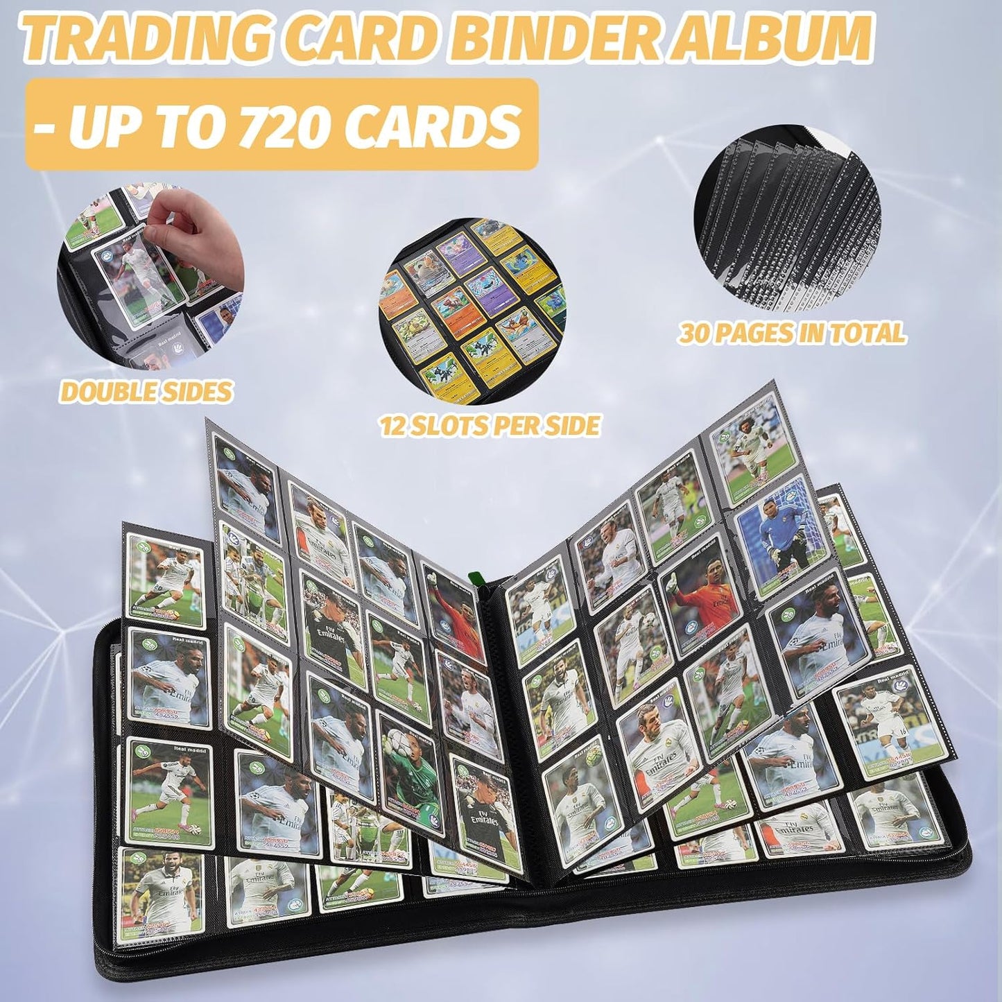 Trading Card Binder 12 Pocket, GERMUN PU Cover Card Binder for 720 Cards, Premium Trading Card Holder Folders, Double Sided Pocket Card Album for MTG, TCG (Dark Green)