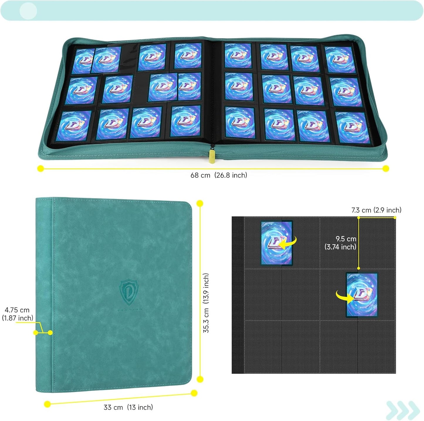 Trading Card Binder with Zip,12 Pockets Card Binder,720 Double Sided Pocket Card Collection Binder,Card Album Card Folder for MTG,TCG,Sports Cards,Game Cards,Green