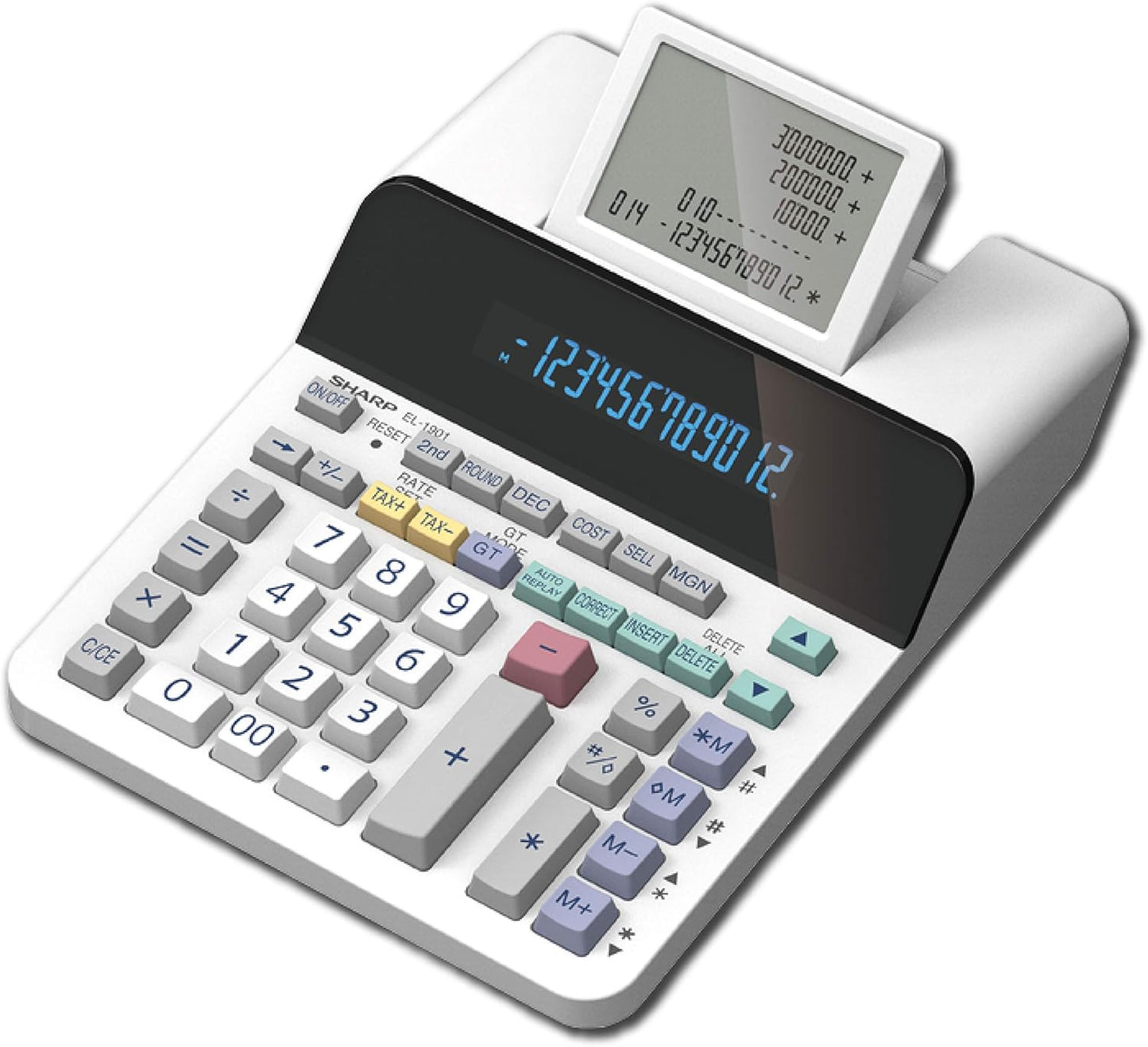 Sharp Paperless Printing Desk Calculator w/Check and Correct, Large 12-Digit LCD Primary Display, Printing Calculator/Adding Machine with Scrolling LCD Display Replacing Paper (EL-1901)