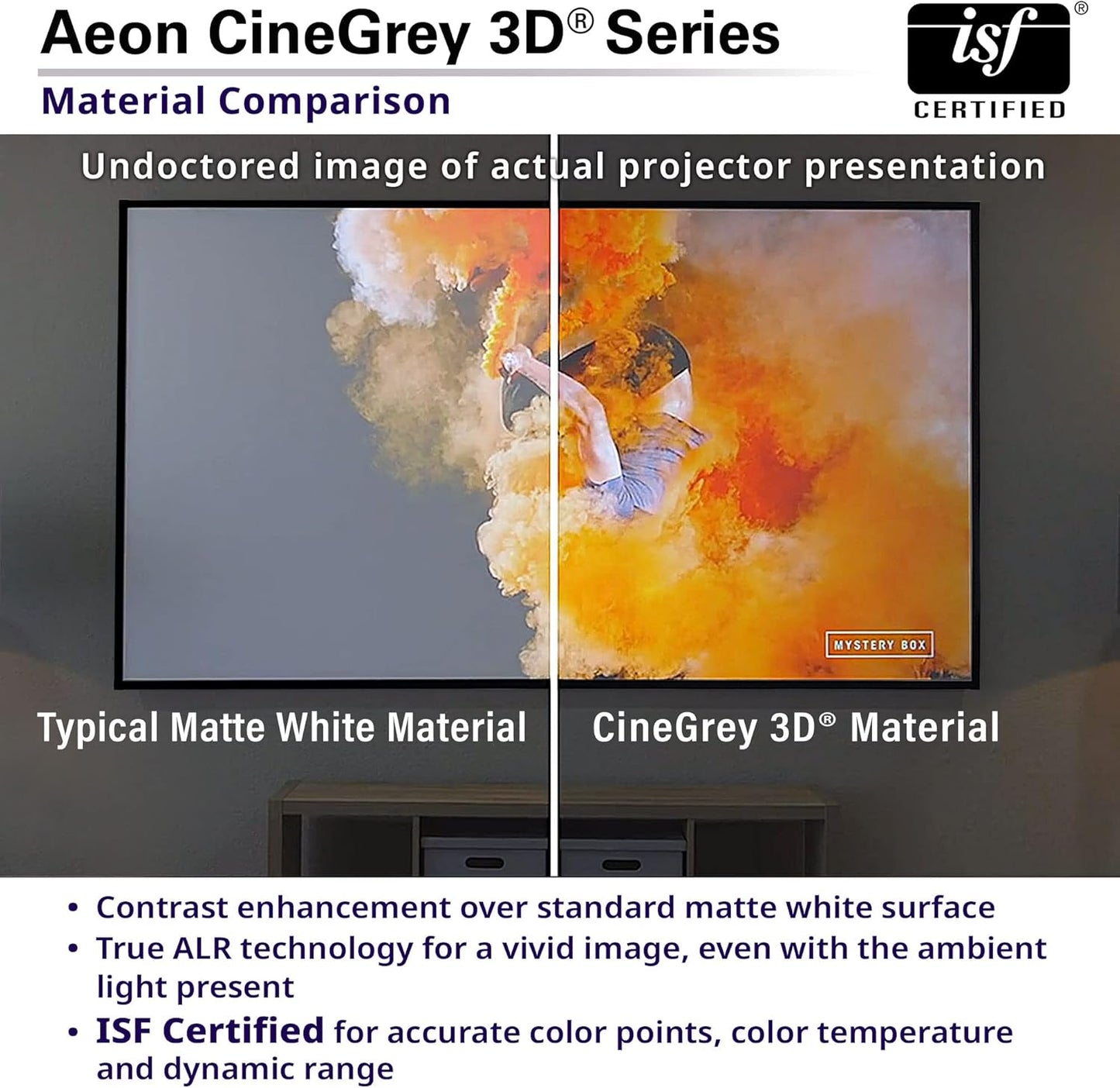 Elite Screens Aeon CineGrey 3D, 120" Fixed Frame CLR/ALR Projector Screen 16:9, Standard Throw Projection, Edge Free Ceiling & Ambient Light Rejecting, Wall-Mounted, for Movie Home Theater, AR120DHD3