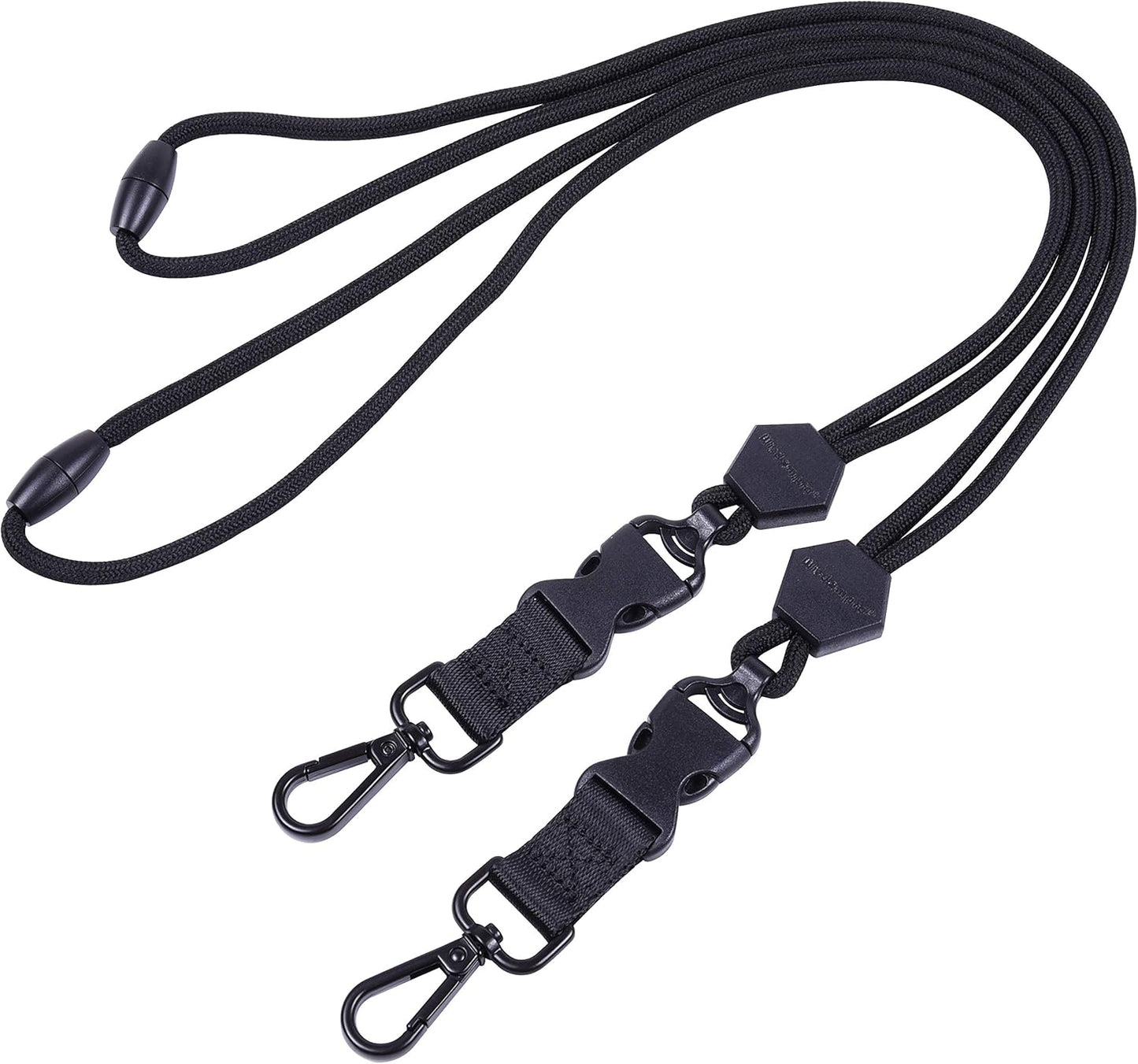 Wisdompro 2 Pack of 23 inch Durable Round Cord Heavy Duty Lanyard with Safety Breakaway Buckle, Detachable Buckle and Metal Hook for ID Card Badge Holder and Keys - Black and Black