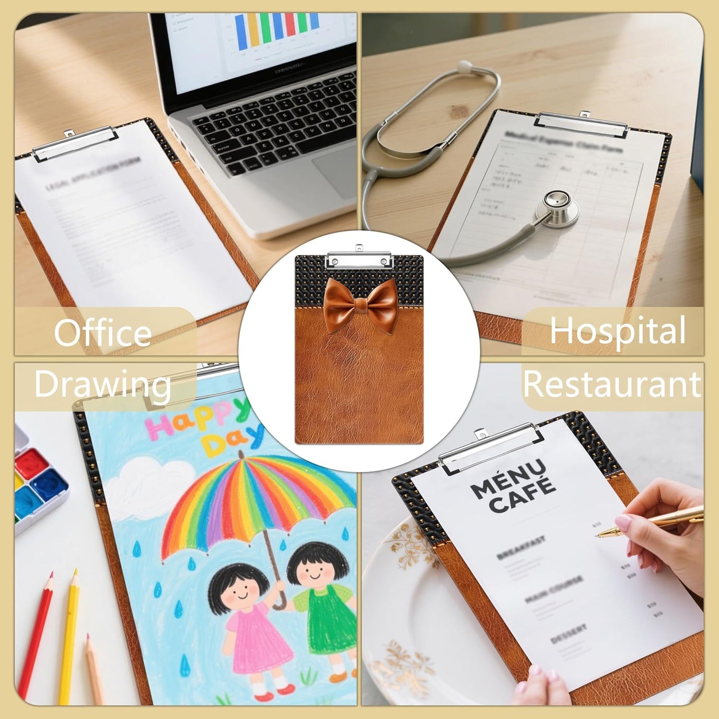 Leather Bow Plastic Clipboards,Decorative Plastic Acrylic Clipboard for Teacher Social Worker Students Office Supplies 8 * 12