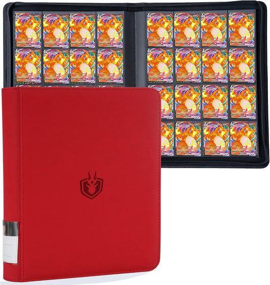 Premium-SV 1024 Pockets Card Binder,Label Design,16 Pocket Trading Card Zipper Binder, Ringless Side Loading Trading Card Album, Folder for TCG,MTG,Sports other Cards -Red