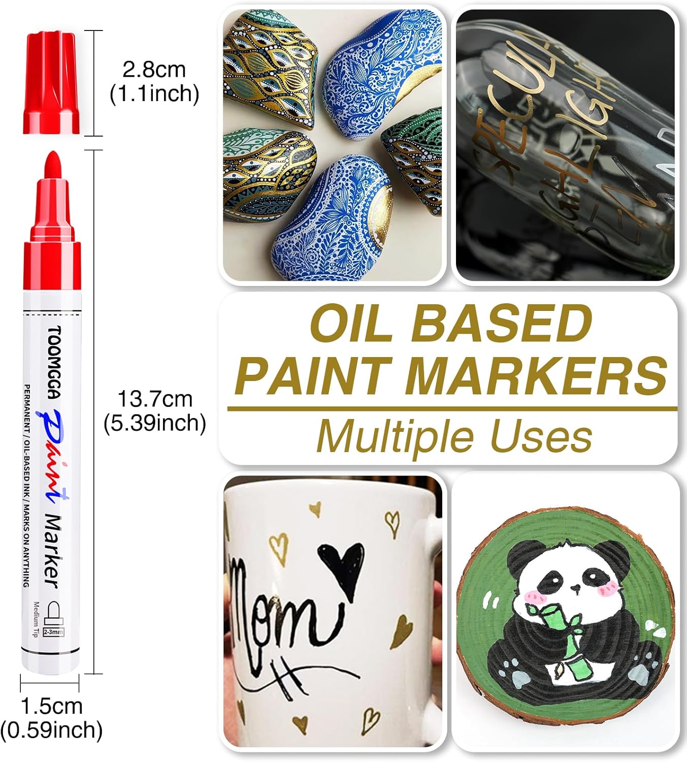 White and Black Permanent Markers Paint Pens - 8 Pack Oil Based Paint Markers, Medium Tip, Quick Drying Pens for Wood, Metal, Rock Painting, Mugs, Canvas, Clothes, Plastic Marking
