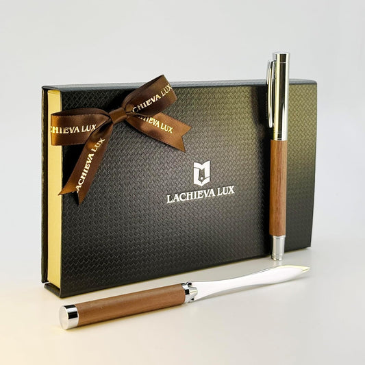 LACHIEVA LUX Walnut Rollerball Pen and Letter Opener Gift Set, Solid Wood with Rich Grain, Gift for Men and Women, TimberDuo Series